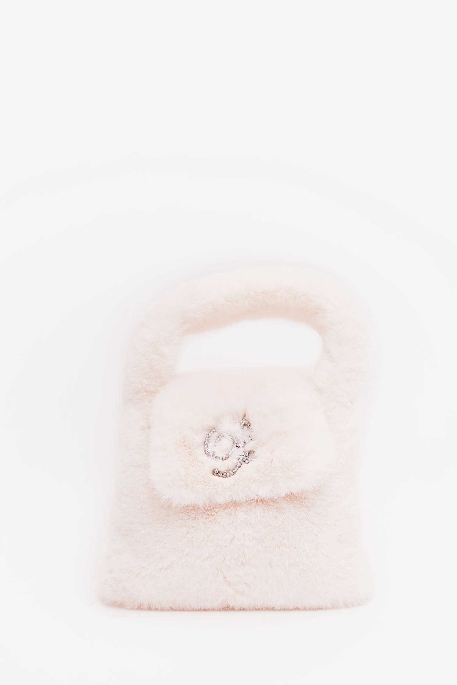 Blumarine White Faux Fur Crystal Logo Bag