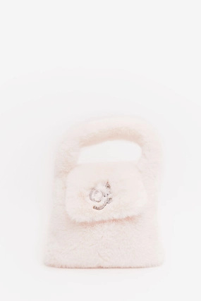 Blumarine White Faux Fur Crystal Logo Bag