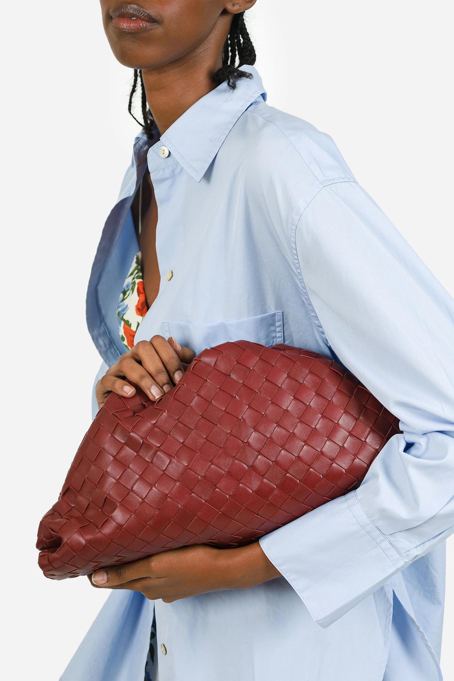 Bottega Veneta Burgundy Intrecciato Leather Pouch