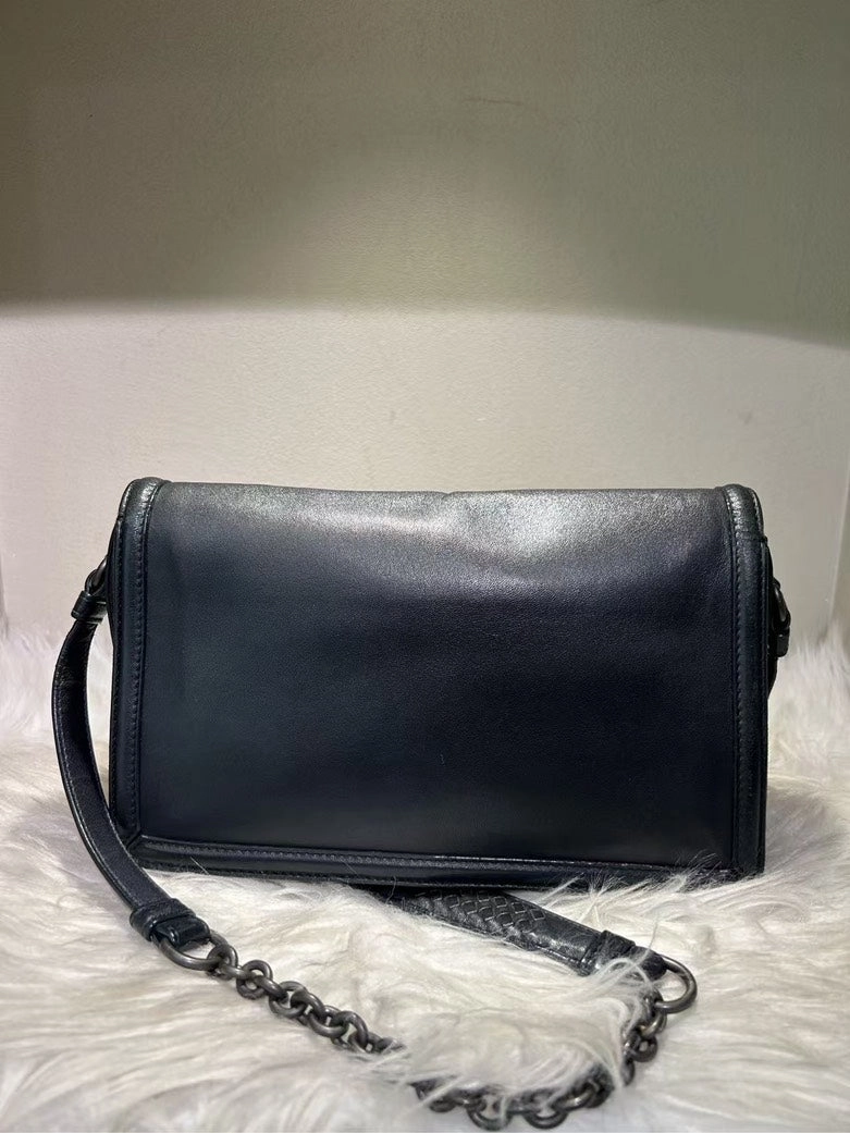 Bottega Veneta Pre-loved BV Bag Nero Intrecciato Leather Crossbody