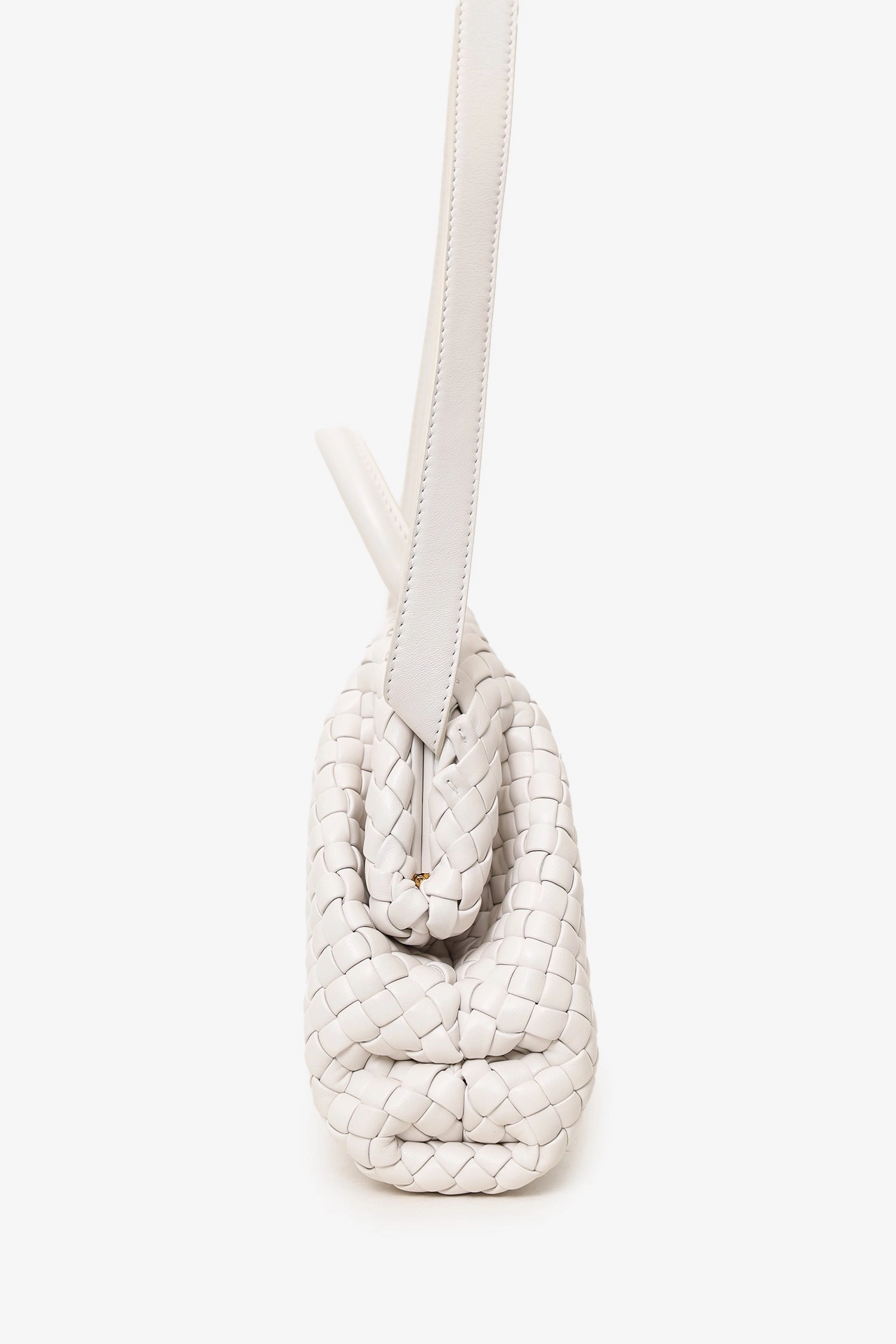 Bottega Veneta White Nappa Intrecciato Padded Medium Handle Bag
