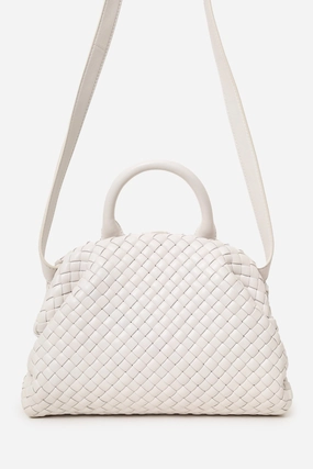 Bottega Veneta White Nappa Intrecciato Padded Medium Handle Bag