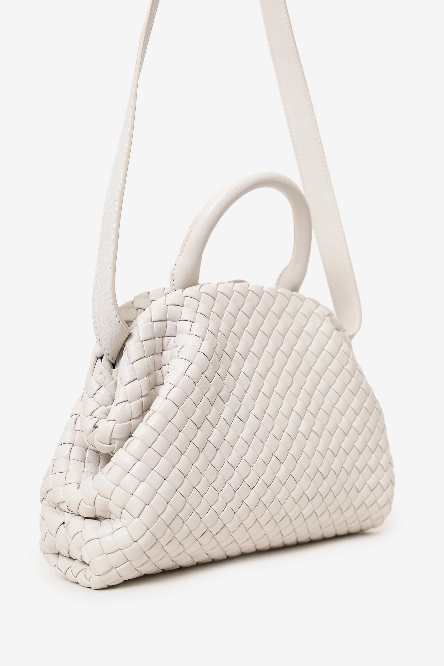 Bottega Veneta White Nappa Intrecciato Padded Medium Handle Bag