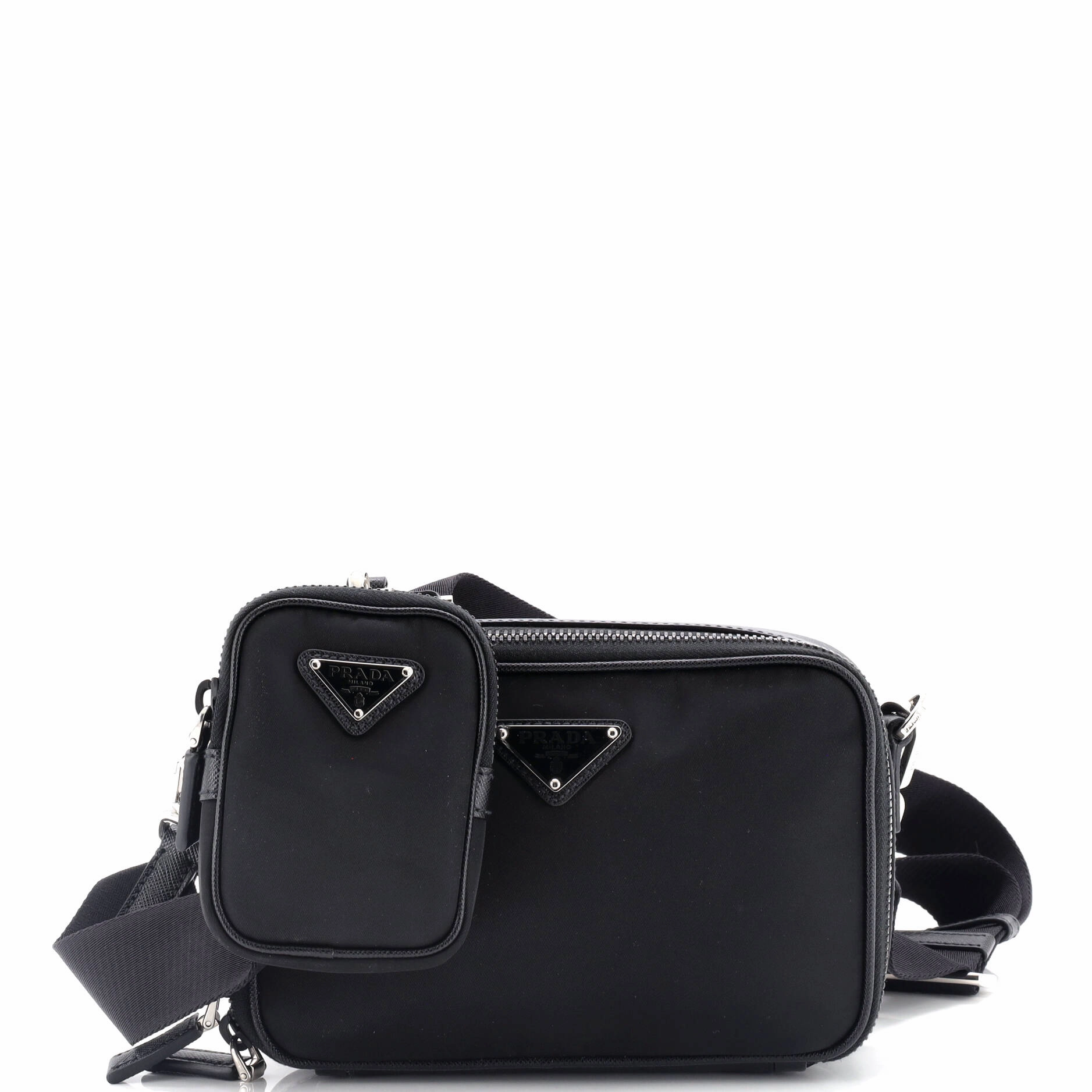 Brique Camera Crossbody Bag Re-Nylon with Saffiano Leather Small