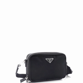 Brique Camera Crossbody Bag Re-Nylon with Saffiano Leather Small