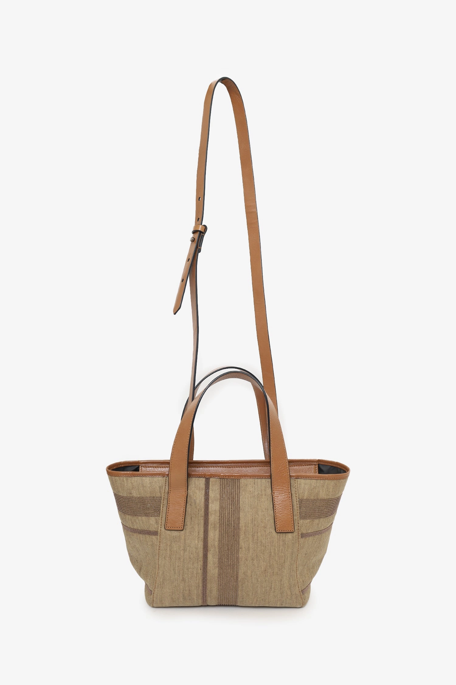 Brunello Cucinelli Brown Canvas/Leather Studded Mini Tote Bag with Strap