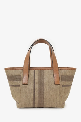 Brunello Cucinelli Brown Canvas/Leather Studded Mini Tote Bag with Strap