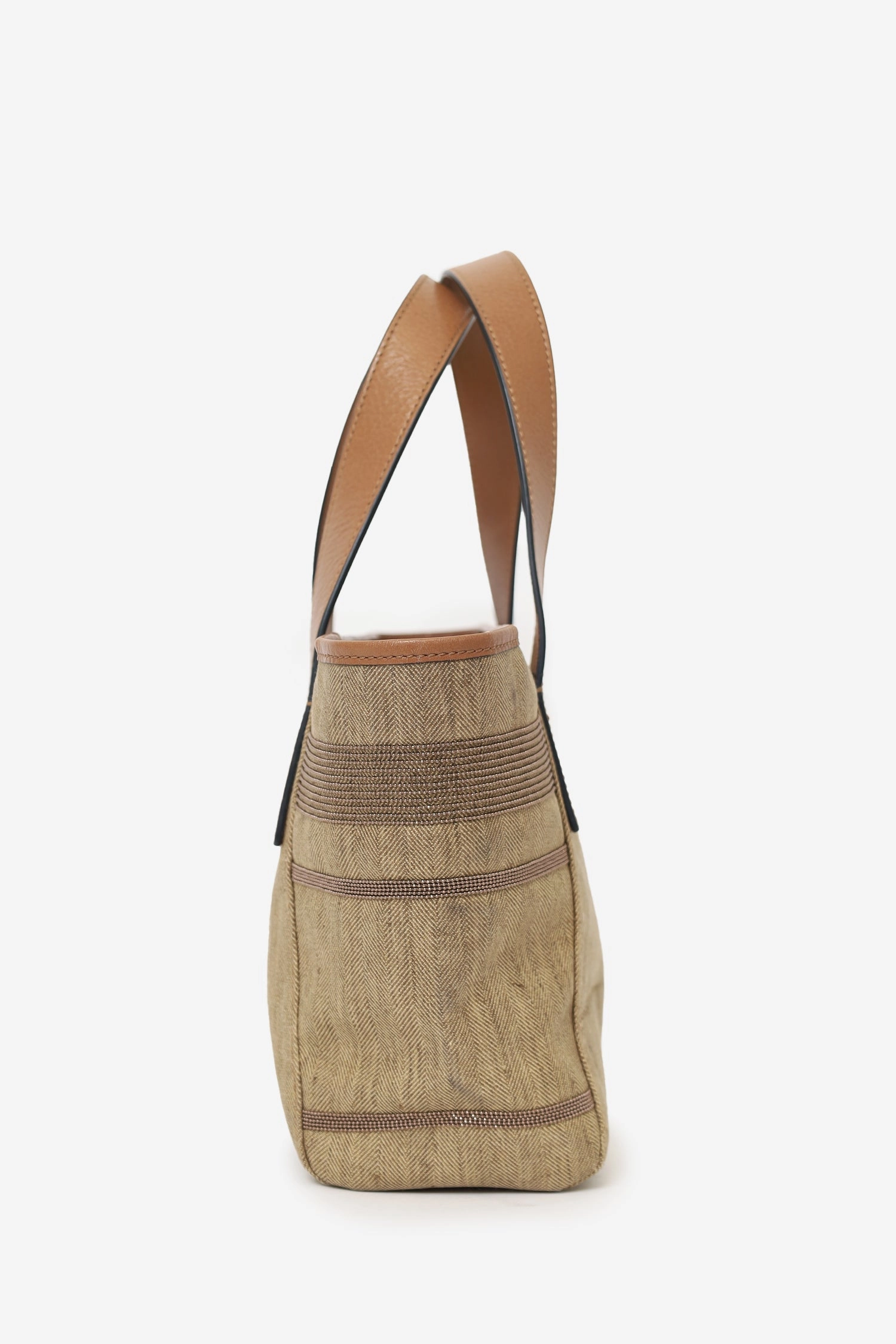 Brunello Cucinelli Brown Canvas/Leather Studded Mini Tote Bag with Strap