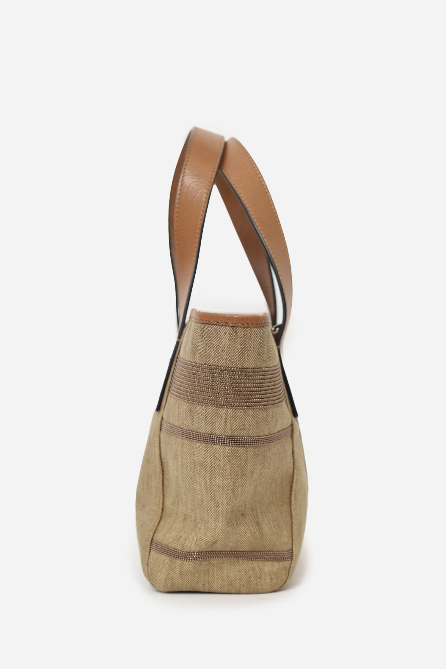 Brunello Cucinelli Brown Canvas/Leather Studded Mini Tote Bag with Strap