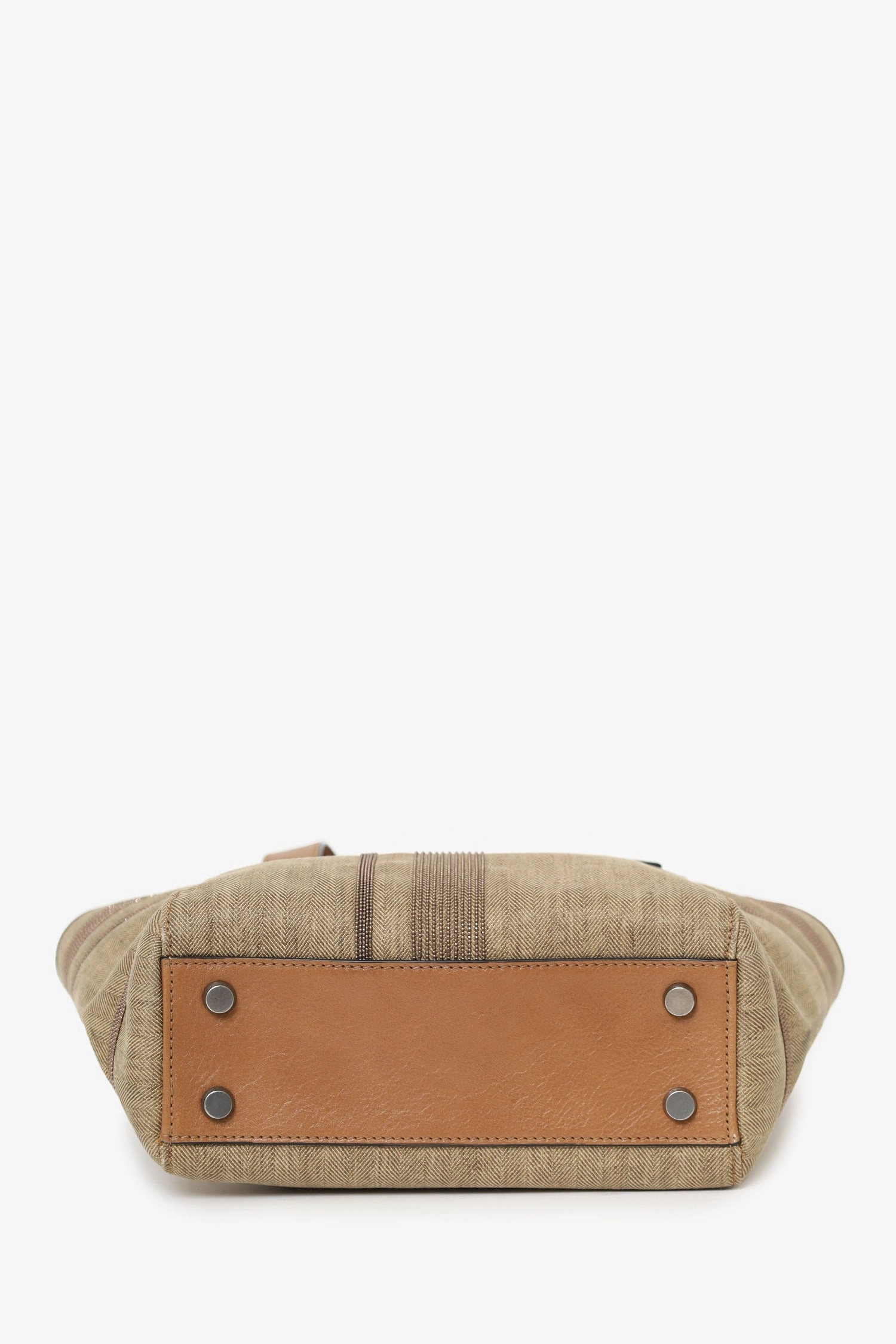 Brunello Cucinelli Brown Canvas/Leather Studded Mini Tote Bag with Strap