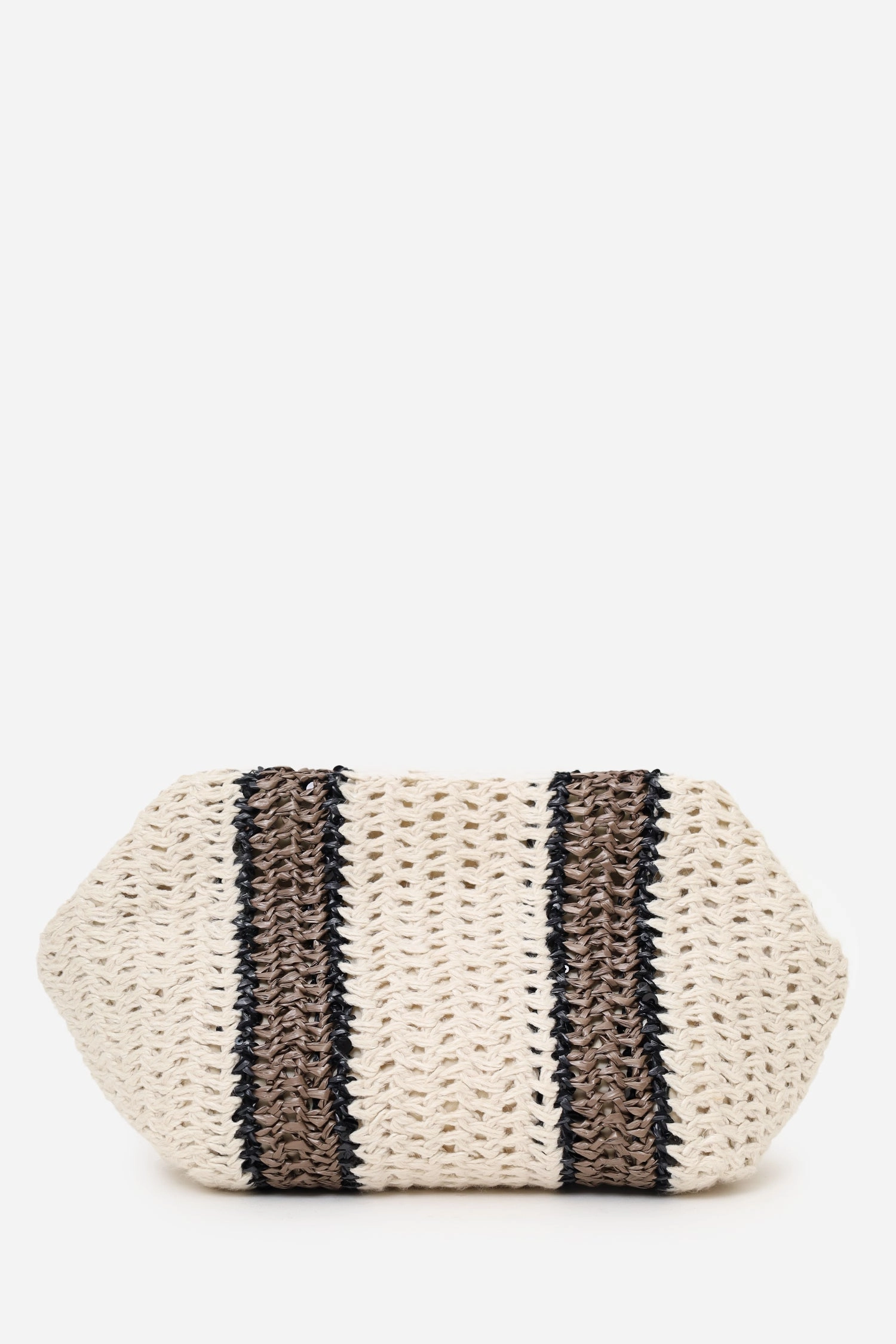 Brunello Cucinelli White/Brown/Black Small Crochet Regimental Straw Effect Pouch with Strap