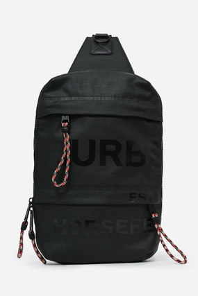 Burberry Black Logo-Print Leather-Trimmed Coated-Canvas Sling Backpack