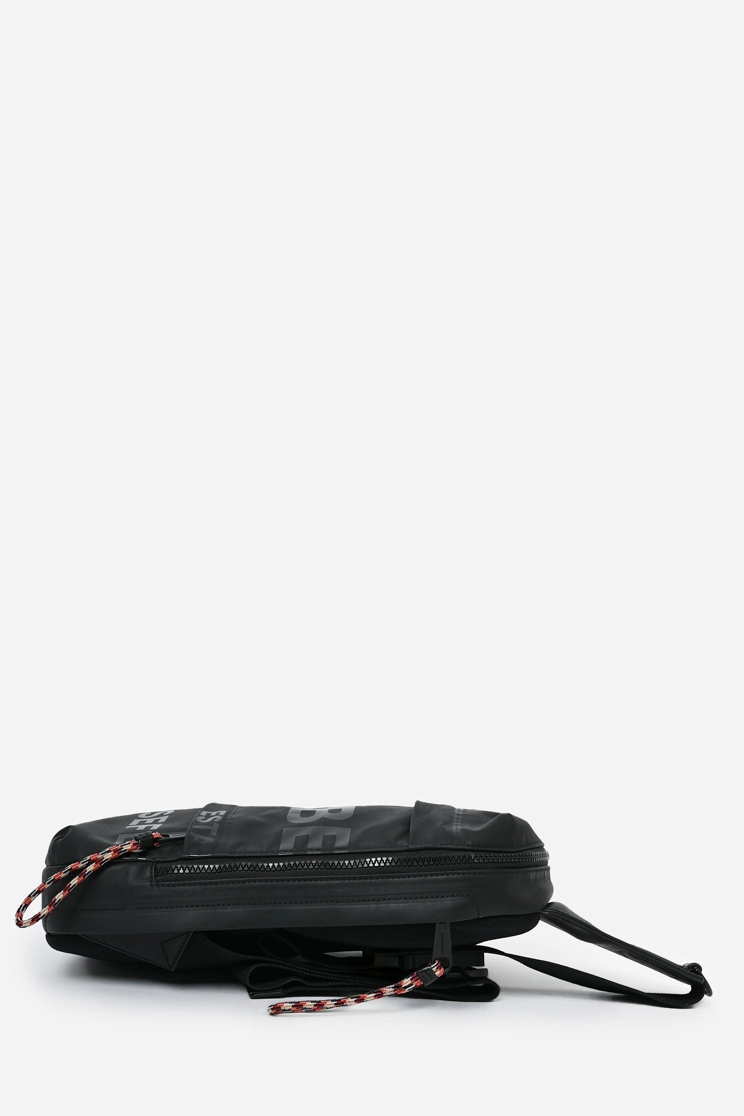 Burberry Black Logo-Print Leather-Trimmed Coated-Canvas Sling Backpack