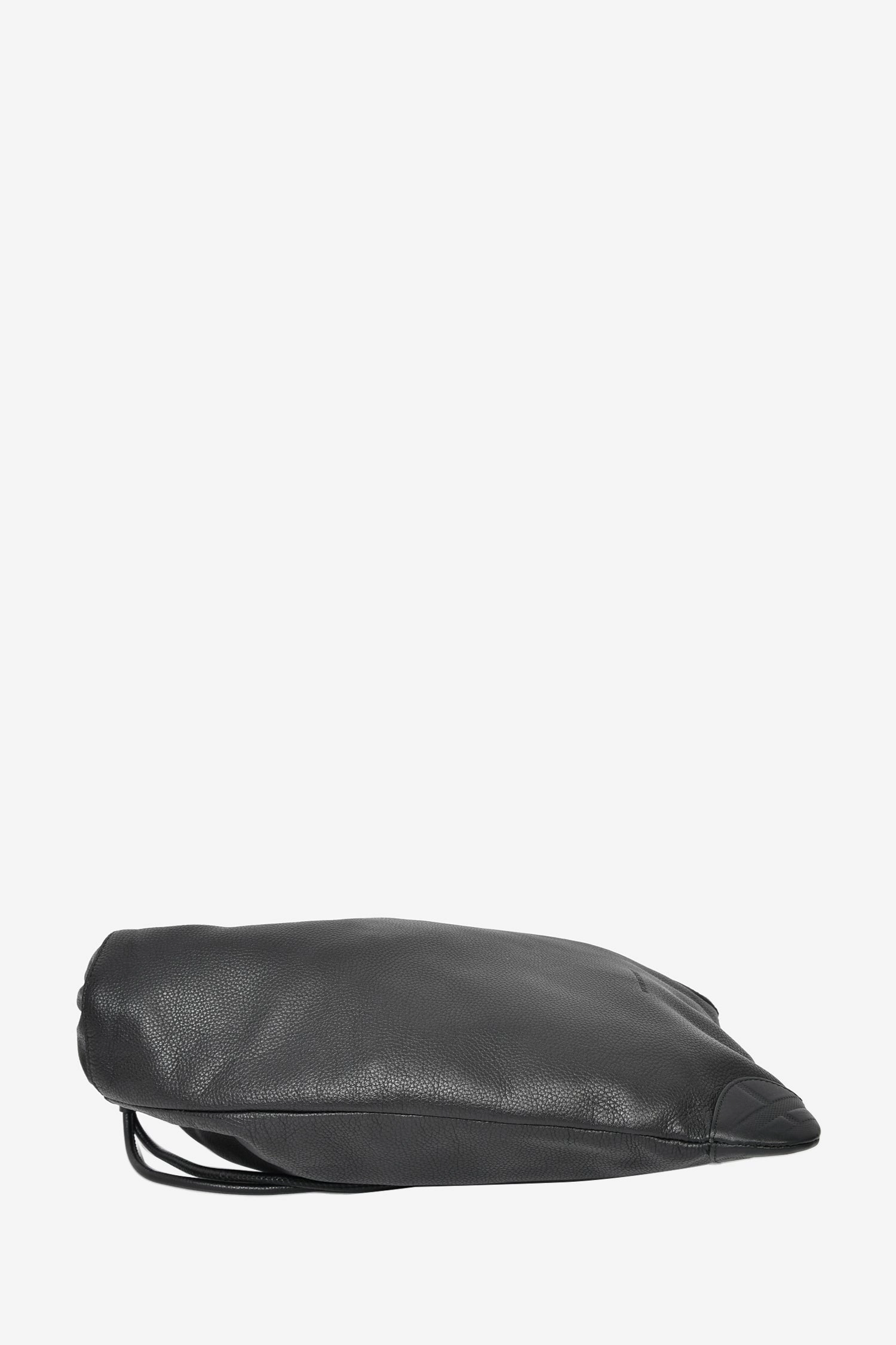 Burberry Black Pebbled Leather Drawstring Bag with Pouch