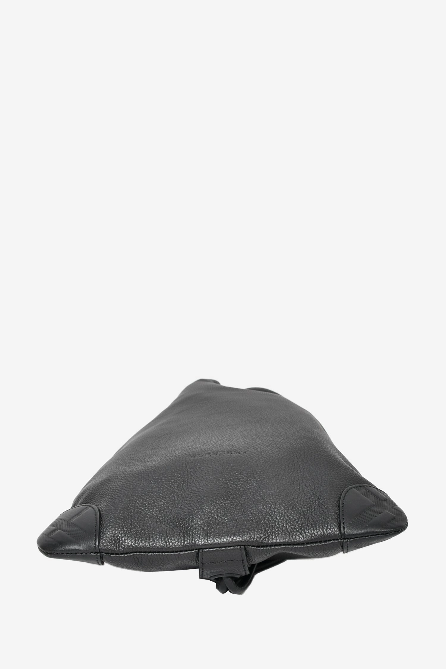 Burberry Black Pebbled Leather Drawstring Bag with Pouch