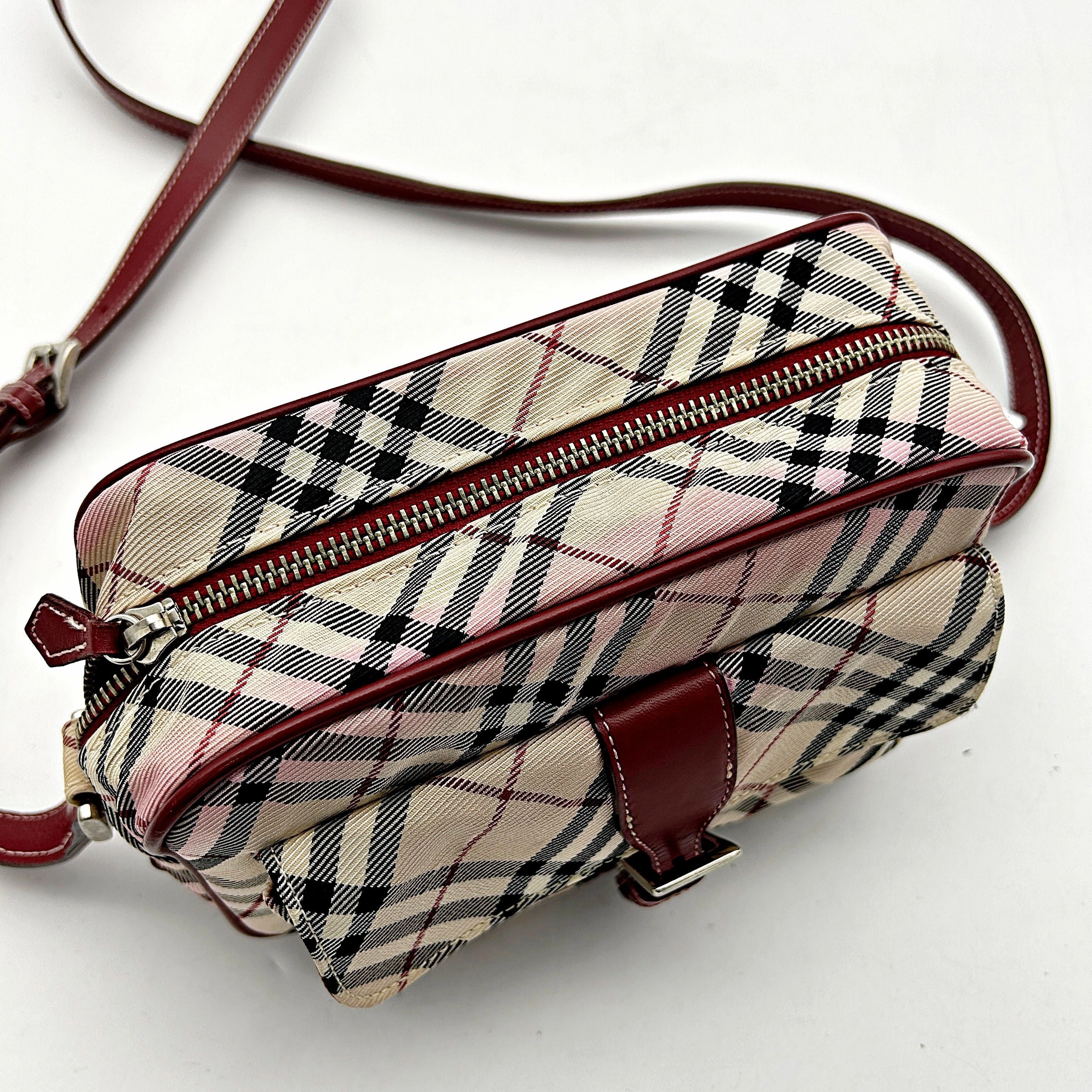 Burberry BURBERRY Nova Check Blue Label Shoulder Bag Nylon Beige Red Silver bb2204sn