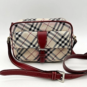 Burberry BURBERRY Nova Check Blue Label Shoulder Bag Nylon Beige Red Silver bb2204sn