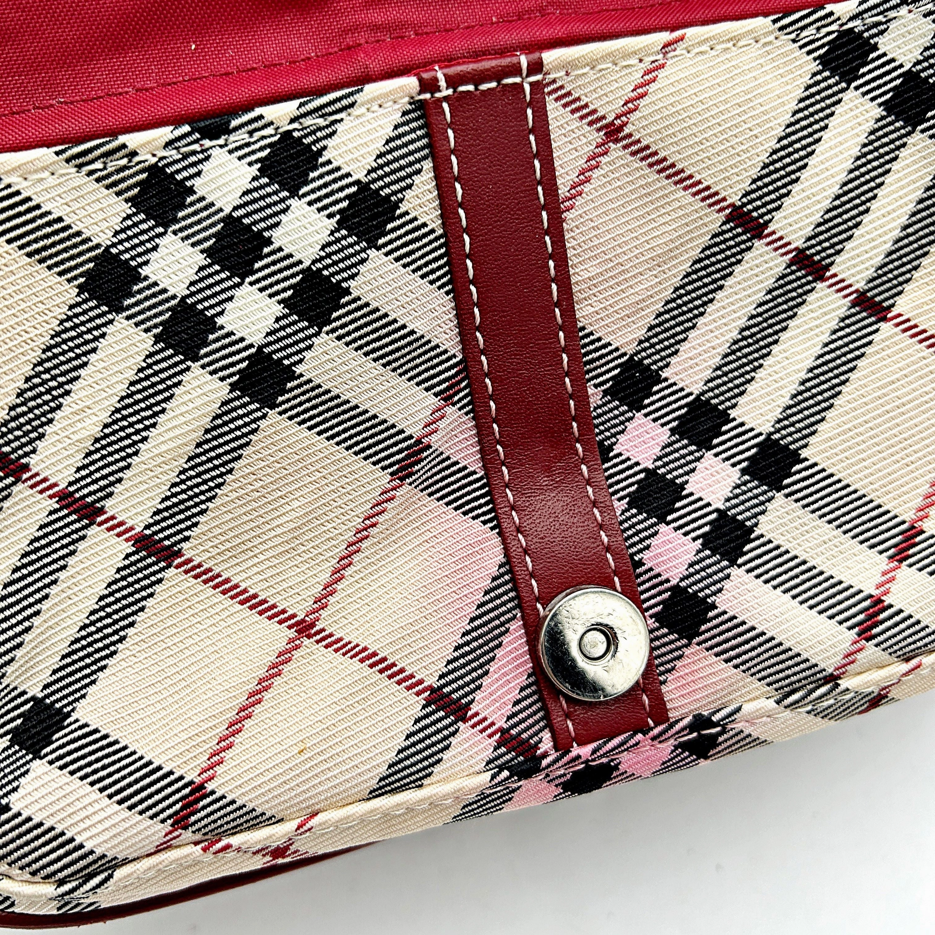 Burberry BURBERRY Nova Check Blue Label Shoulder Bag Nylon Beige Red Silver bb2204sn