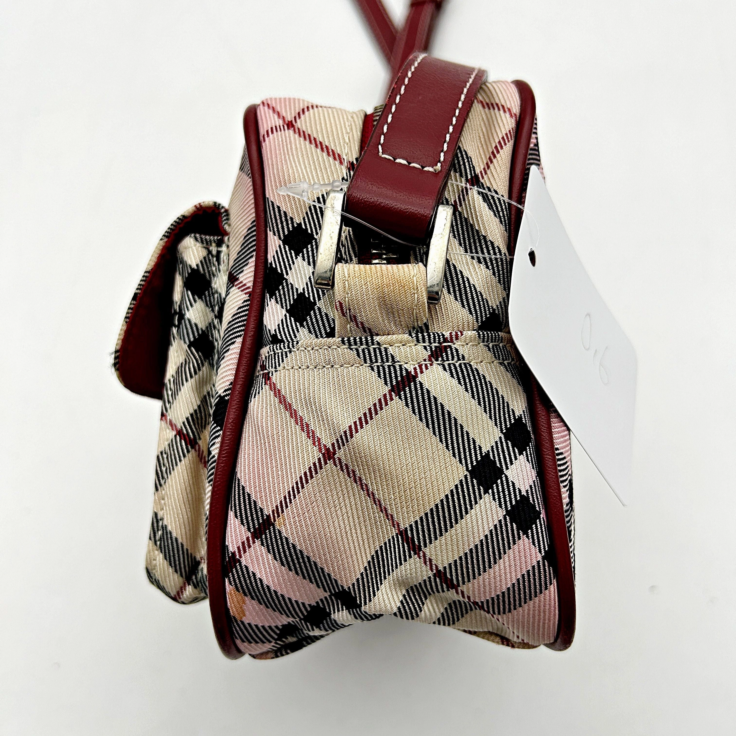 Burberry BURBERRY Nova Check Blue Label Shoulder Bag Nylon Beige Red Silver bb2204sn