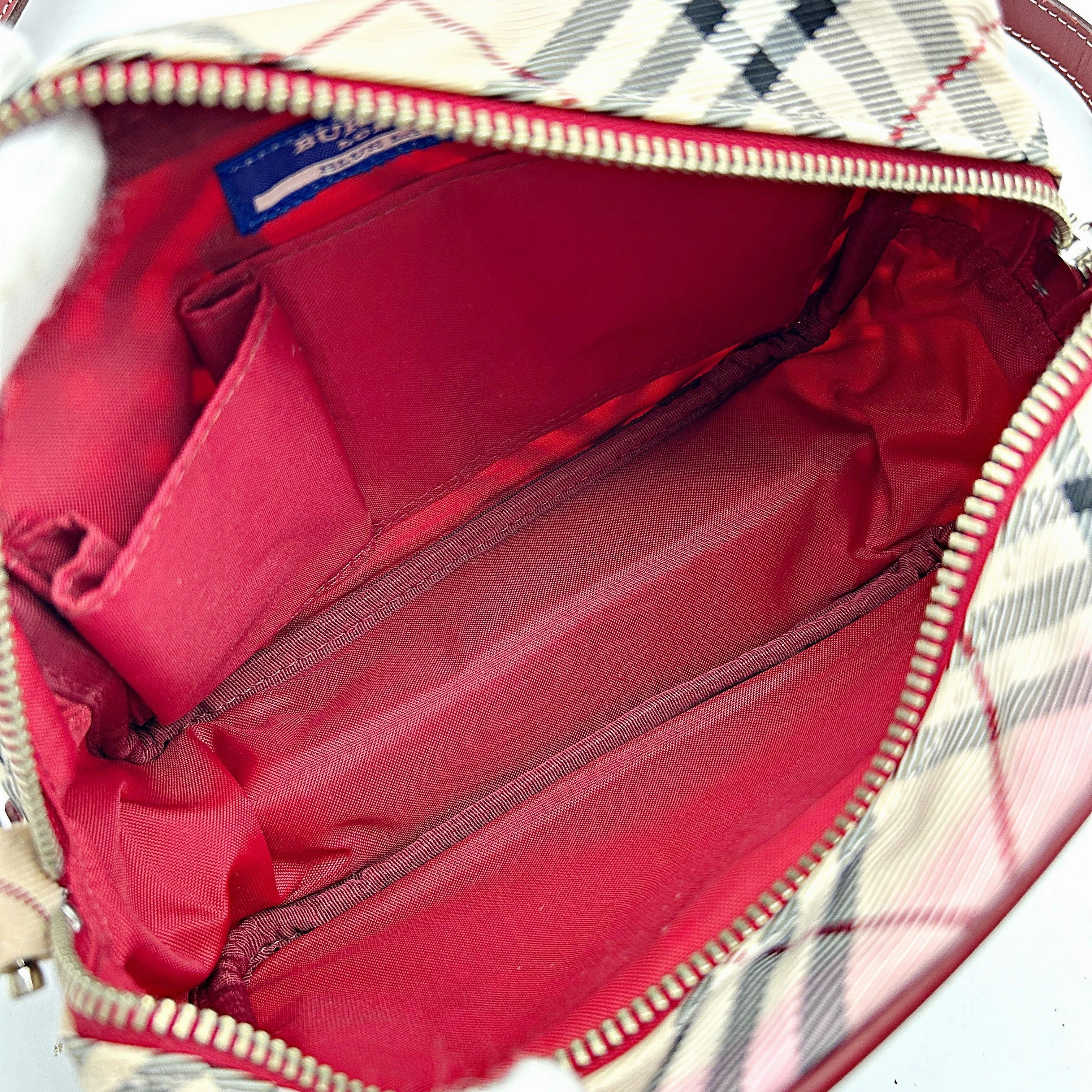 Burberry BURBERRY Nova Check Blue Label Shoulder Bag Nylon Beige Red Silver bb2204sn