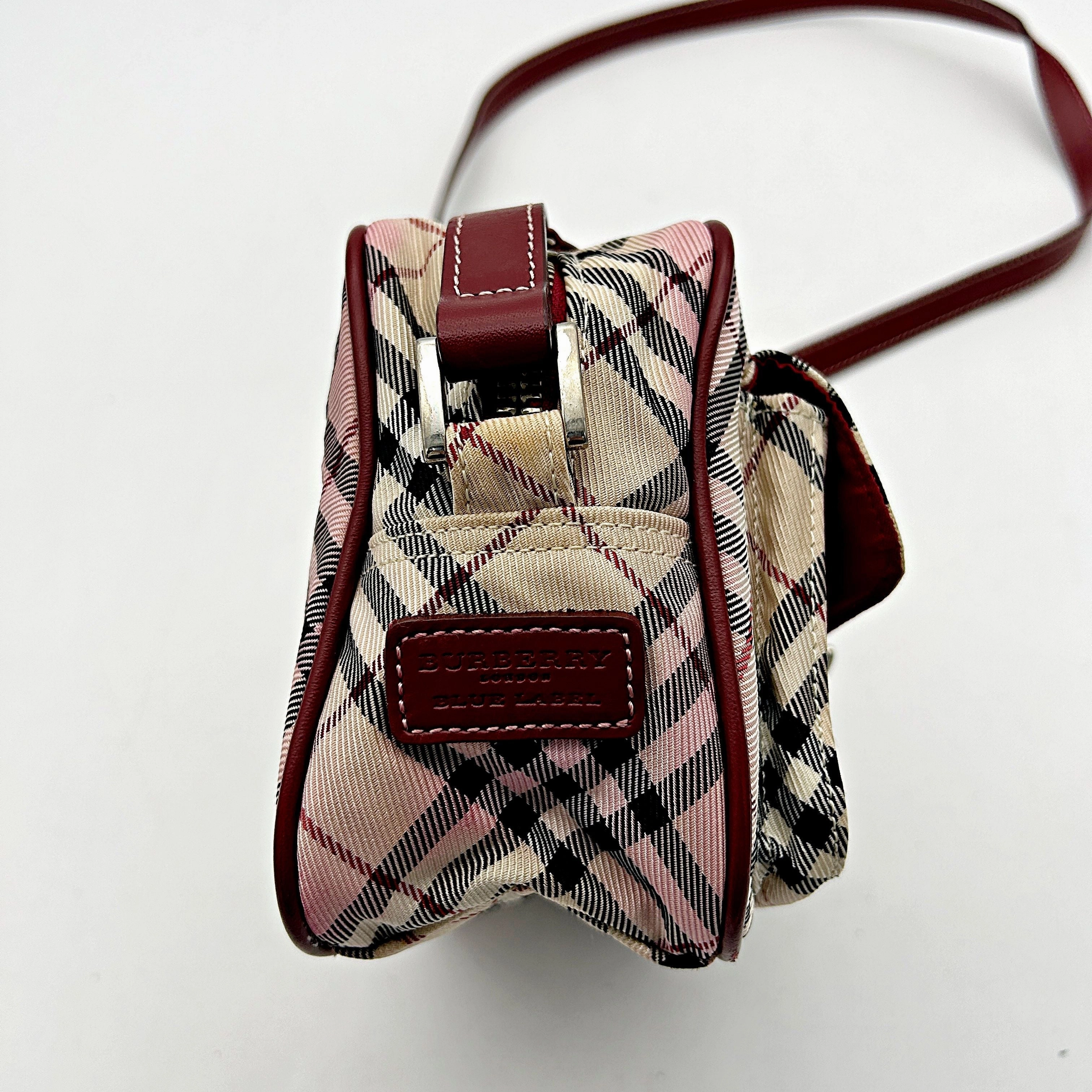 Burberry BURBERRY Nova Check Blue Label Shoulder Bag Nylon Beige Red Silver bb2204sn
