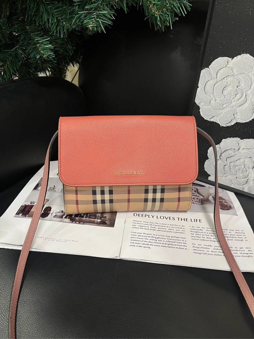 Burberry Cinnamon Pink Plaid Flap Crossbody Bag Medium