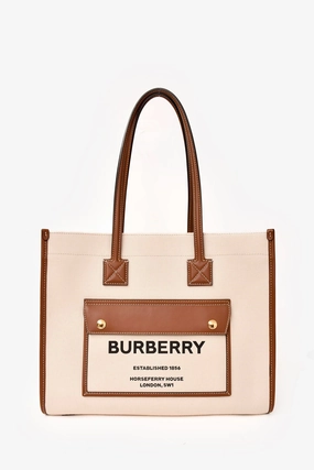 Burberry Cream/Brown Canvas/Leather Small Freya Tote Bag