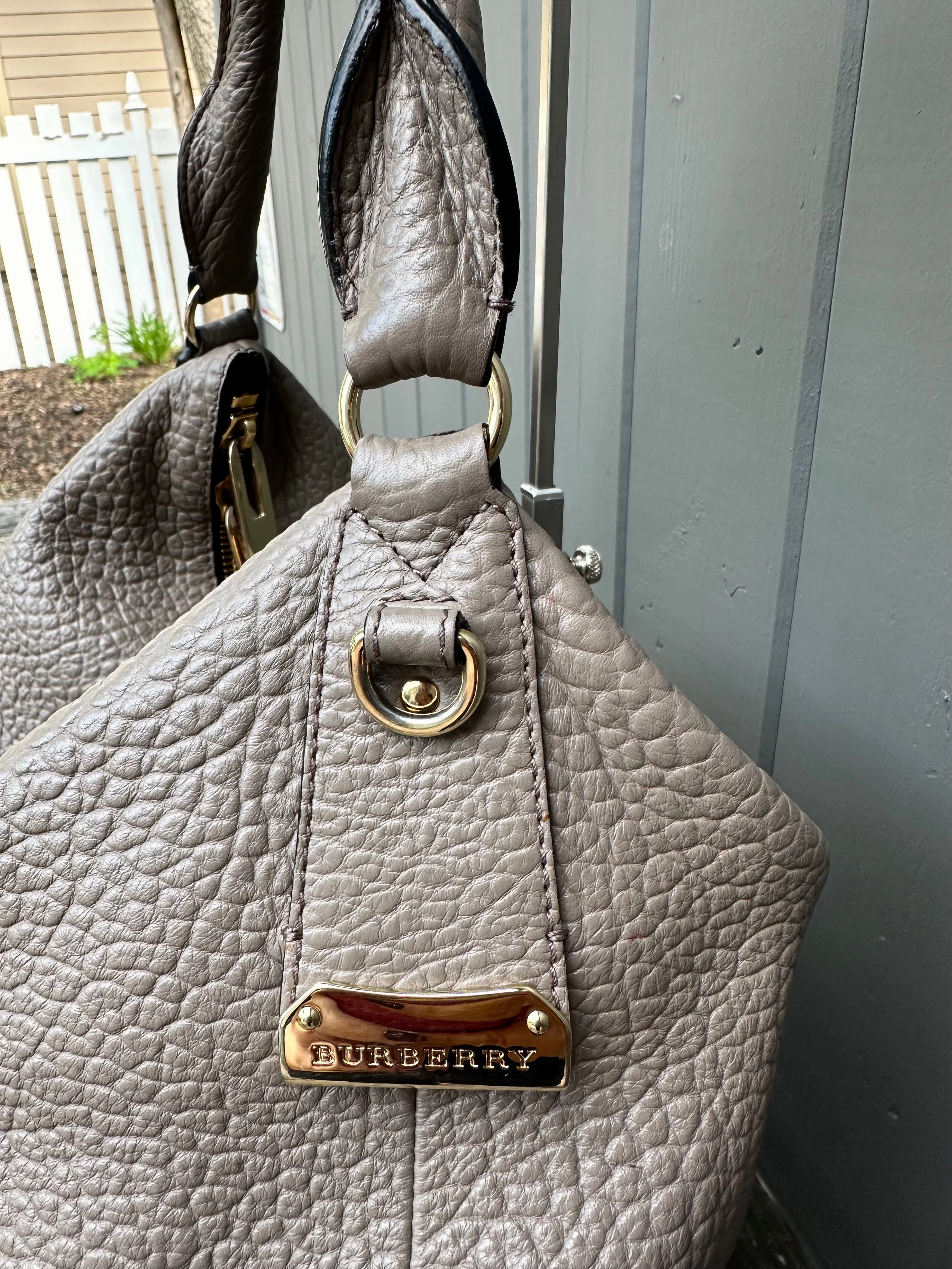 BURBERRY Pebbled Leather Large Shoulder Bag
