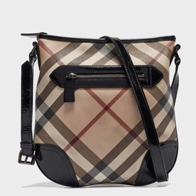 Burberry Supernova Check Beige Black Patent Leather Dryden Crossbody Bag Medium