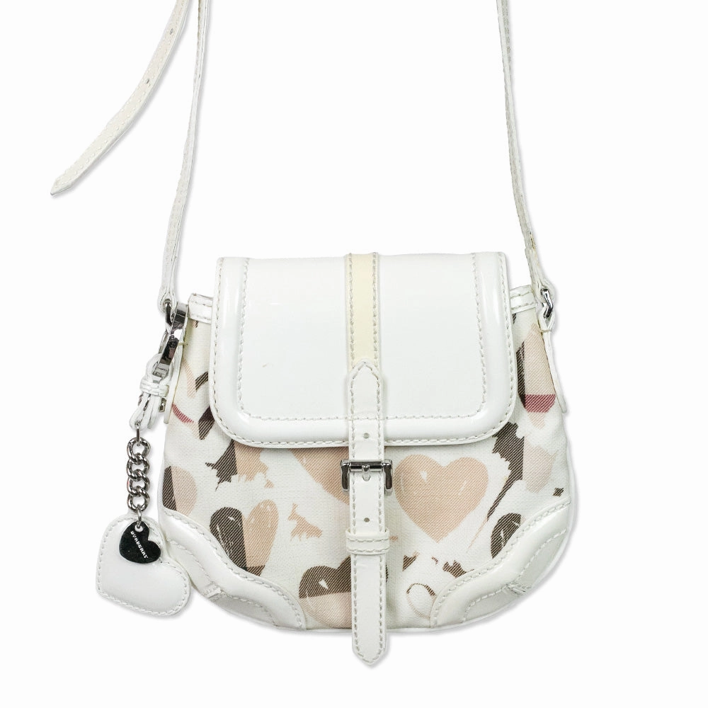 Burberry White Patent Heart Supernova Check Aspley Crossbody Bag