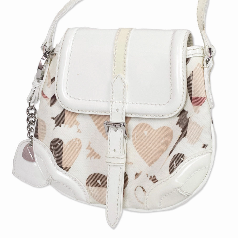 Burberry White Patent Heart Supernova Check Aspley Crossbody Bag