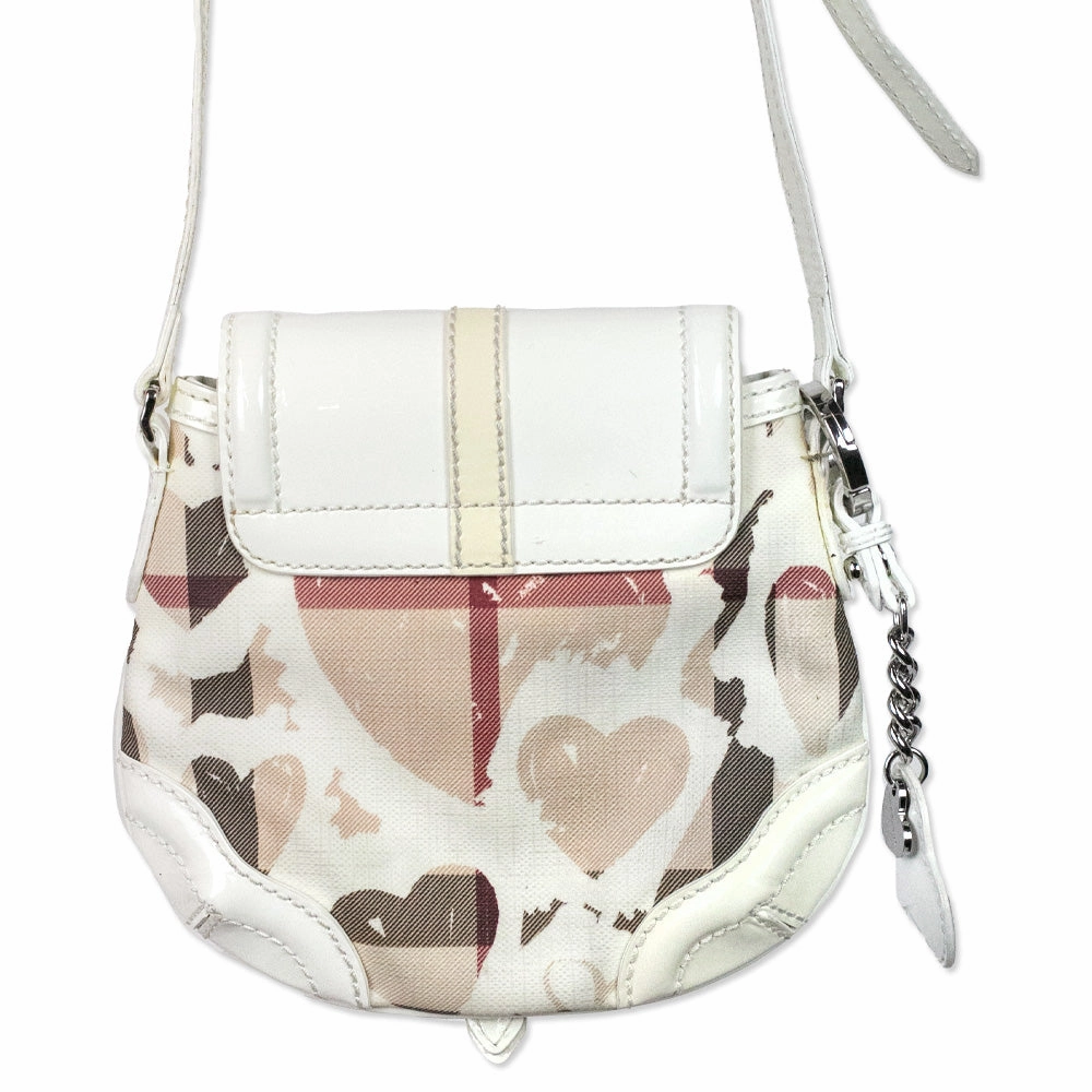 Burberry White Patent Heart Supernova Check Aspley Crossbody Bag