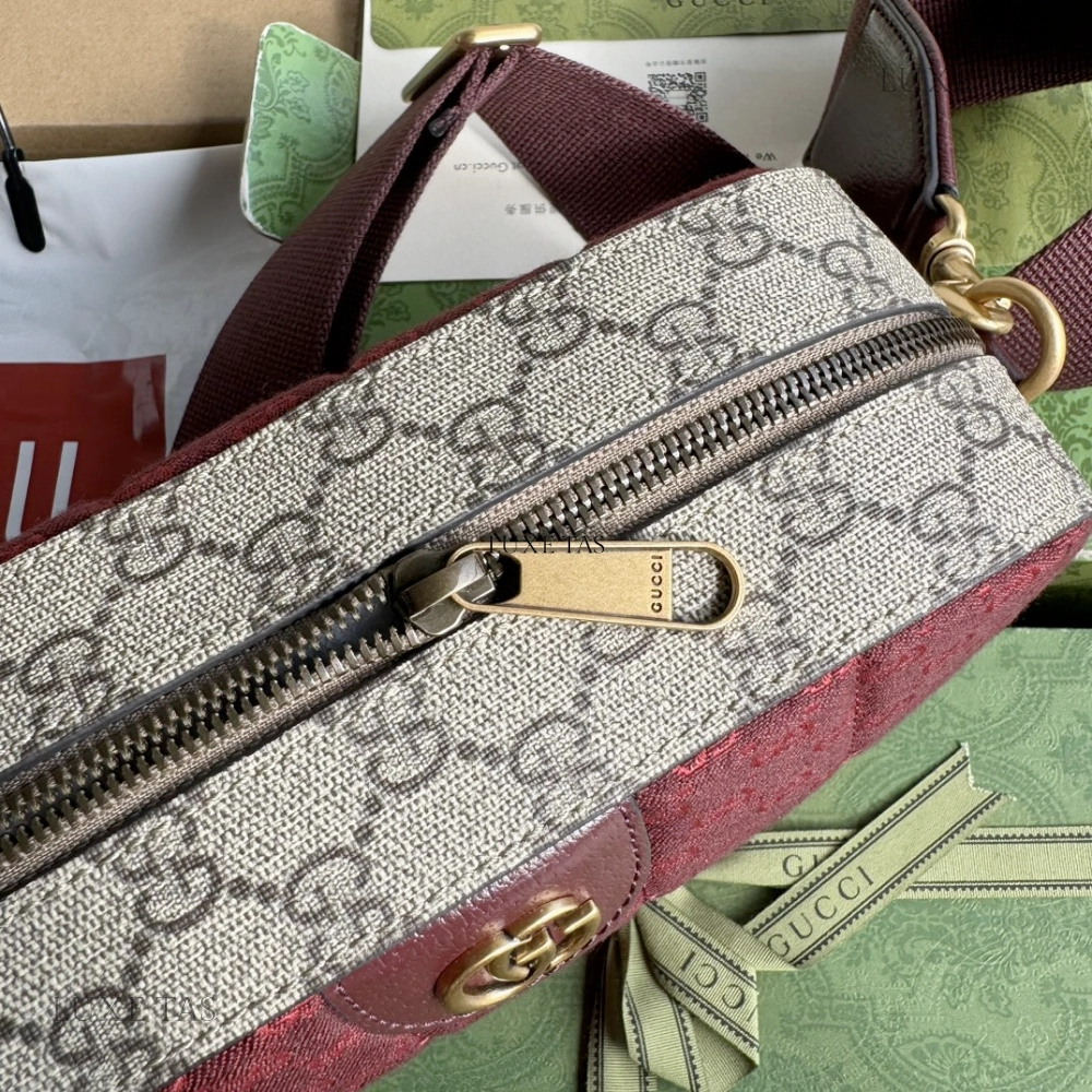 Burgundy Quilted Mini GG Canvas Small Crossbody Bag Leather Crossbody Bag for Men