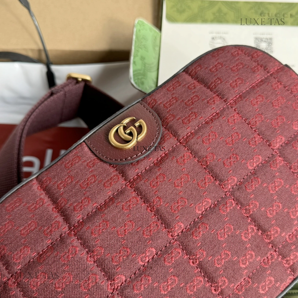 Burgundy Quilted Mini GG Canvas Small Crossbody Bag Leather Crossbody Bag for Men