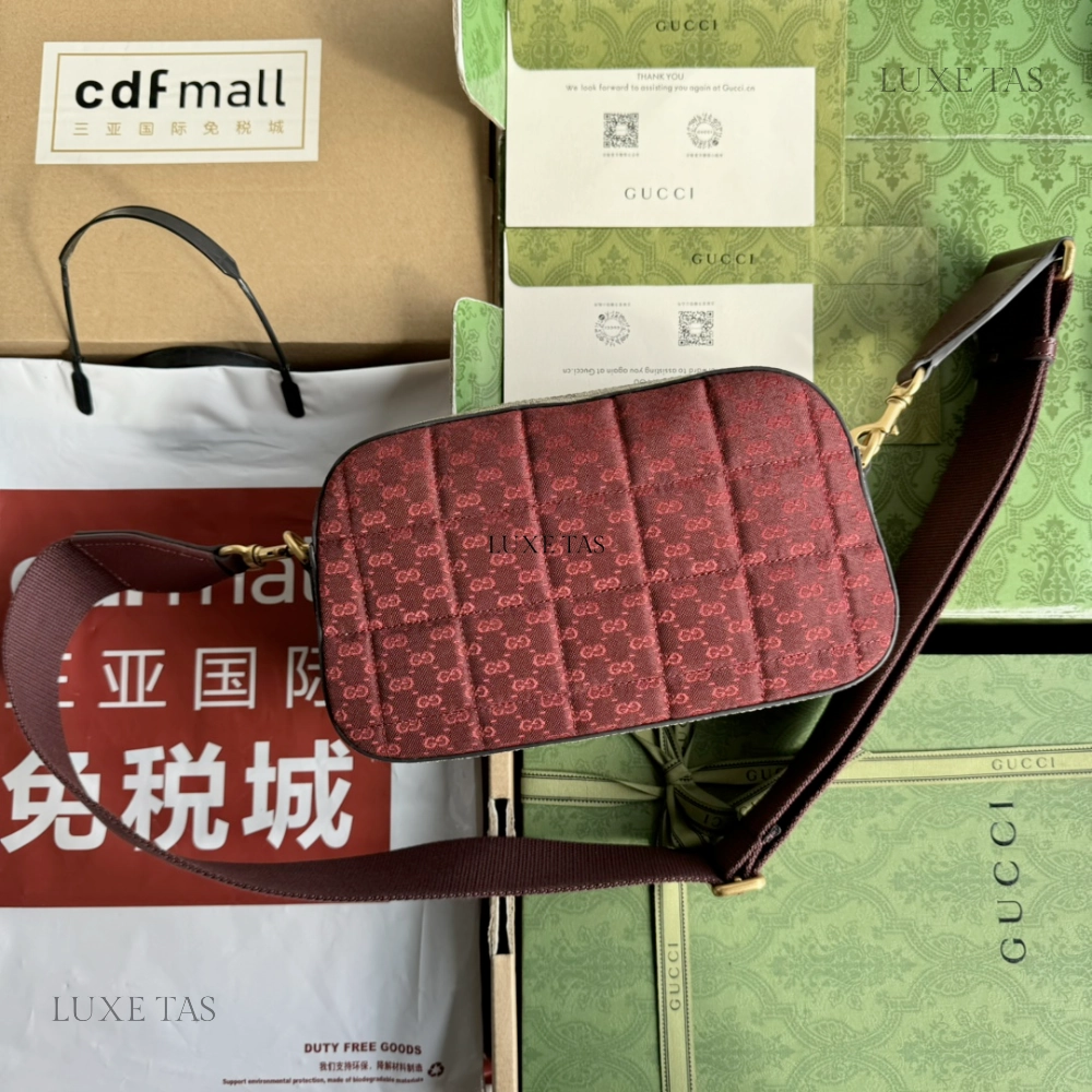 Burgundy Quilted Mini GG Canvas Small Crossbody Bag Leather Crossbody Bag for Men