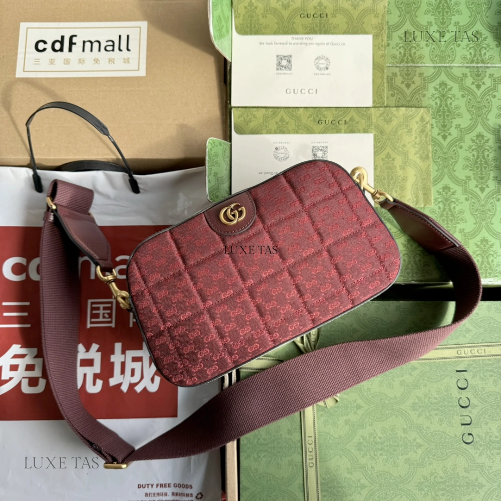 Burgundy Quilted Mini GG Canvas Small Crossbody Bag Leather Crossbody Bag for Men