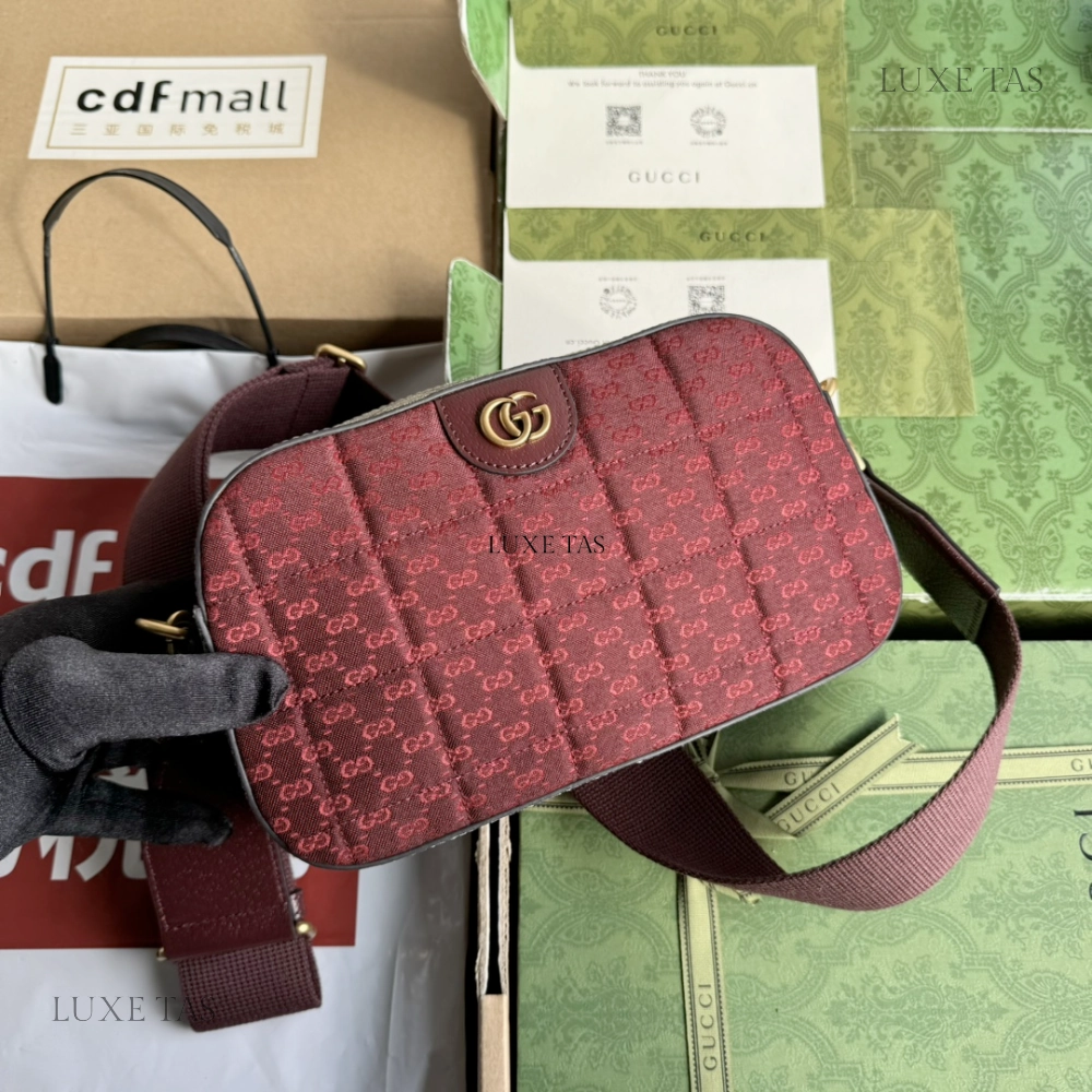 Burgundy Quilted Mini GG Canvas Small Crossbody Bag Leather Crossbody Bag for Men