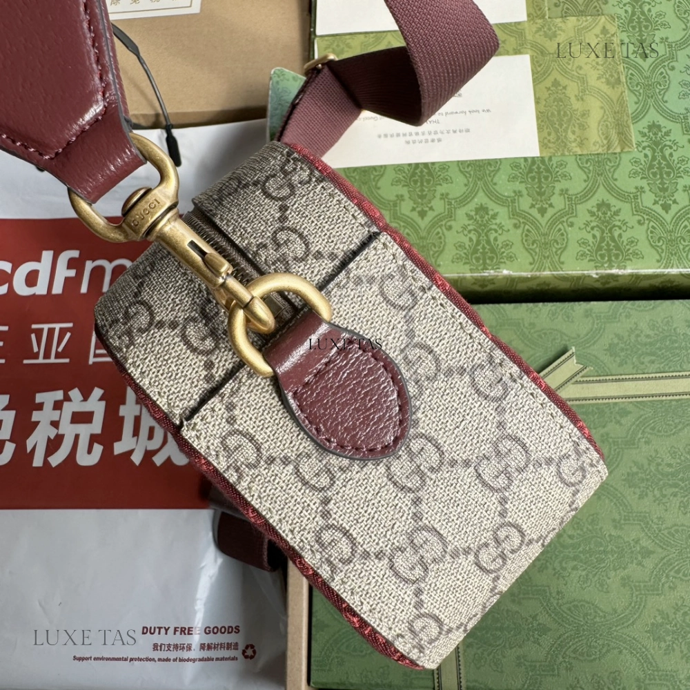 Burgundy Quilted Mini GG Canvas Small Crossbody Bag Leather Crossbody Bag for Men