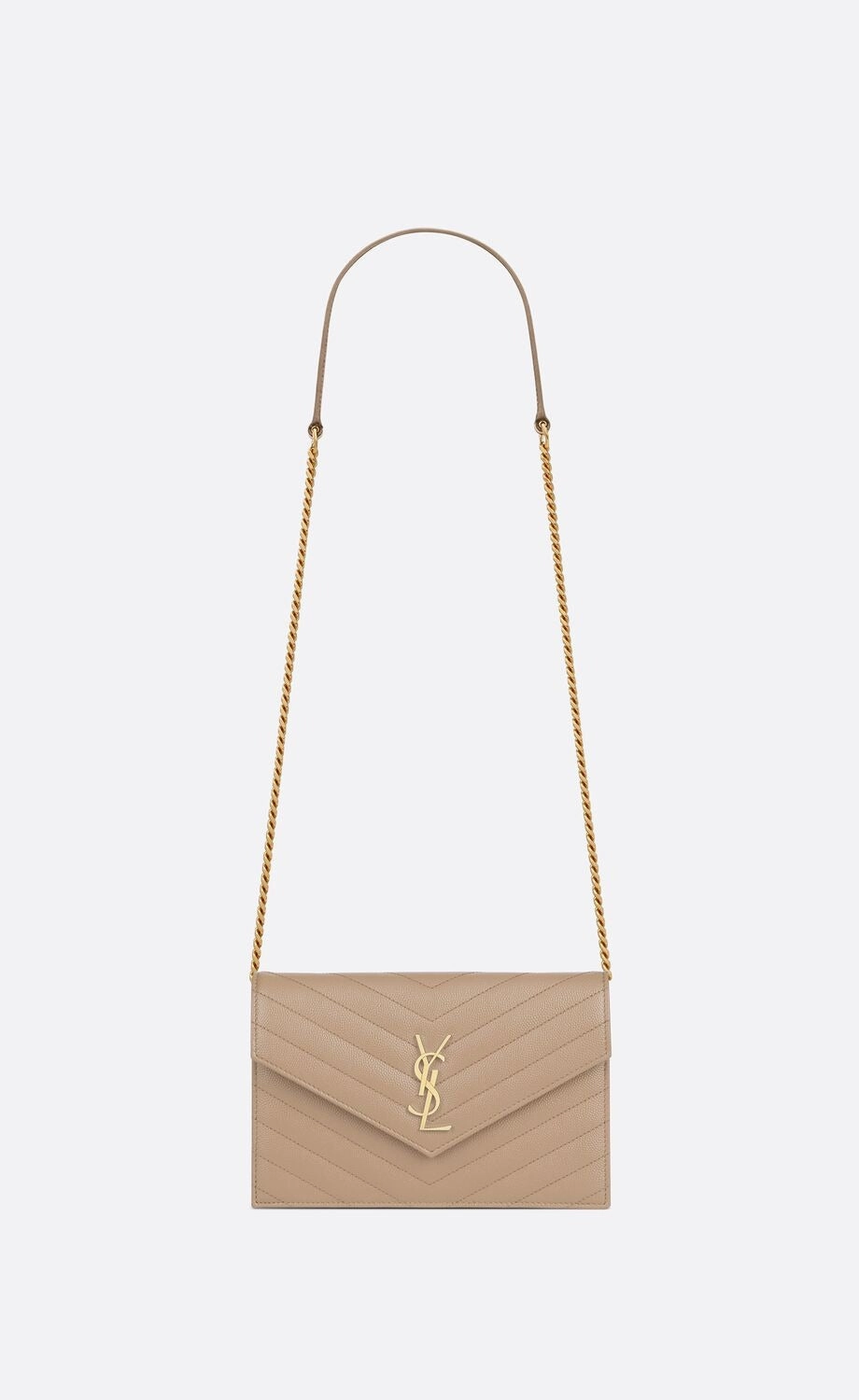 Cassandre Matelass Envelope Chain Wallet In Grain De Poudre Embossed Leather Leather Crossbody Bag for Women