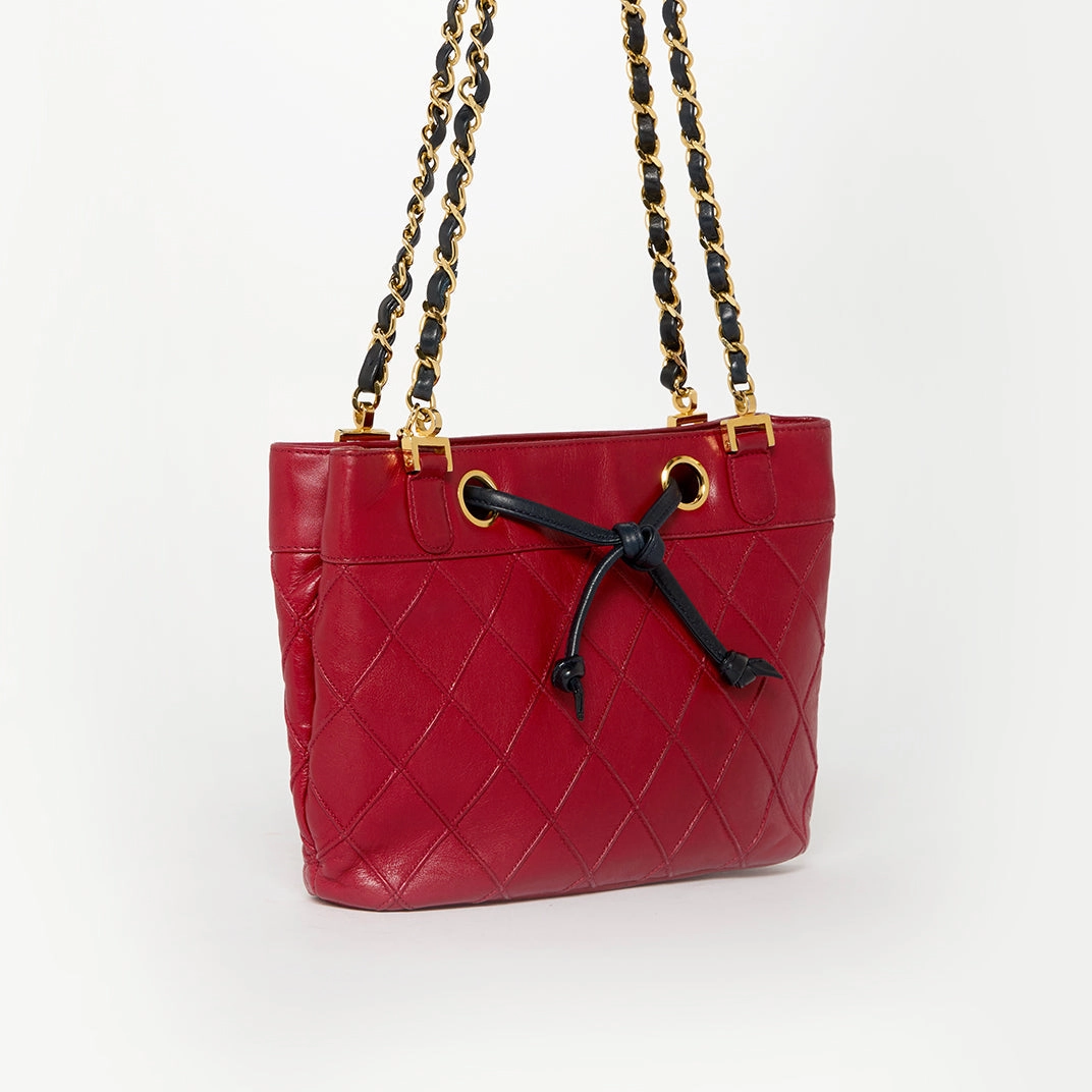 CC Bicolour Shoulder Bag in Red Lambskin