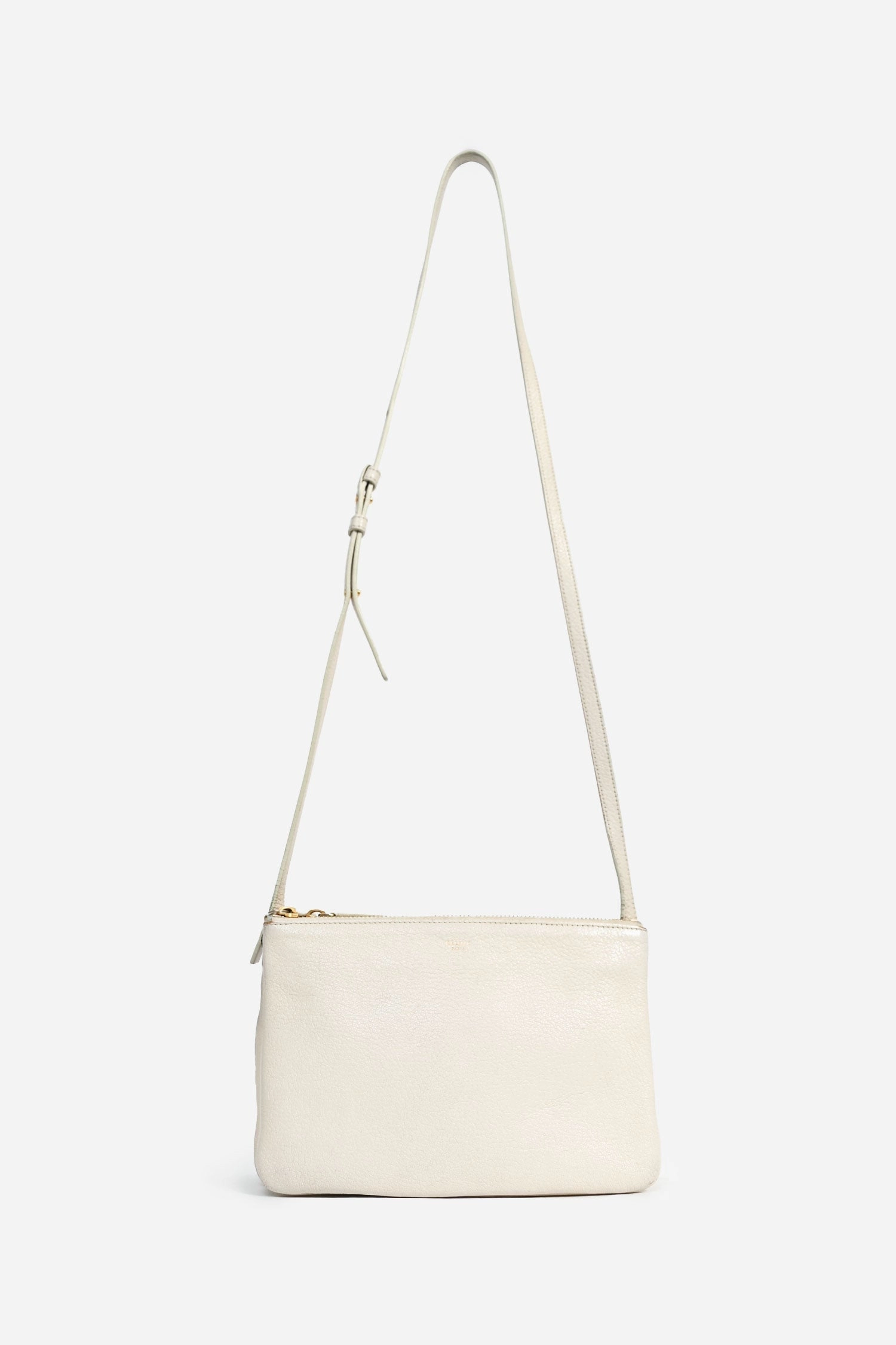 Celine 2015 Cream Grained Leather Small Trio Crossbody Bag