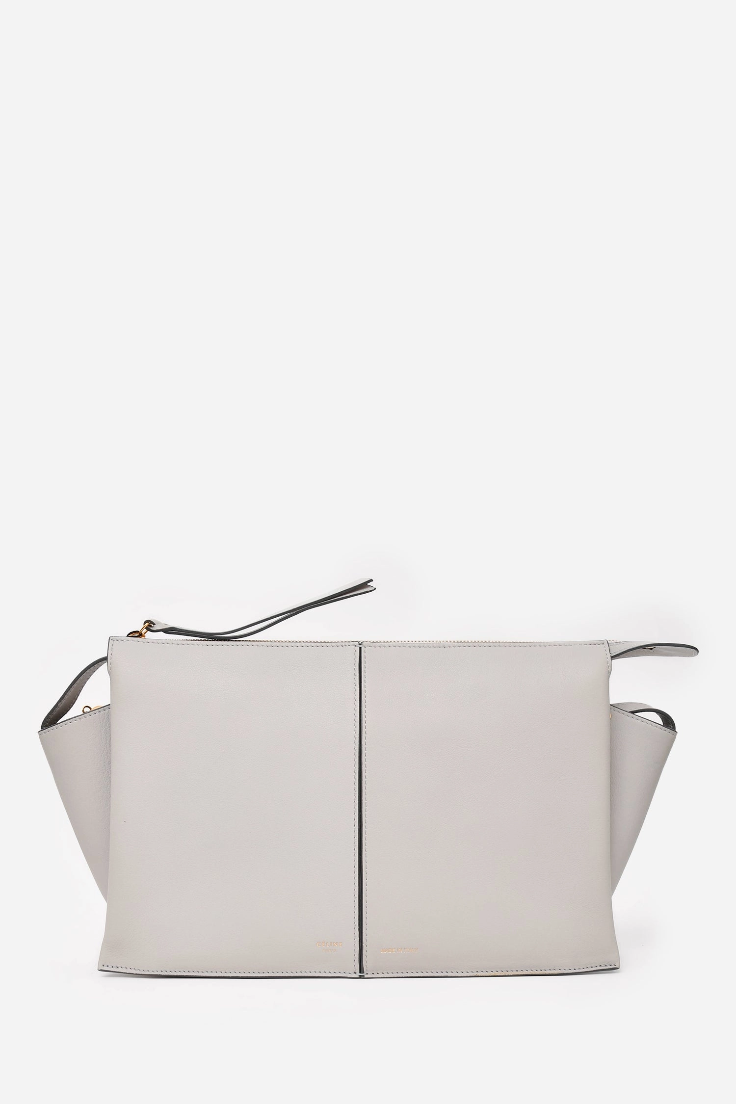 Celine 2017 Light Grey Leather Trifold Clutch With Chain