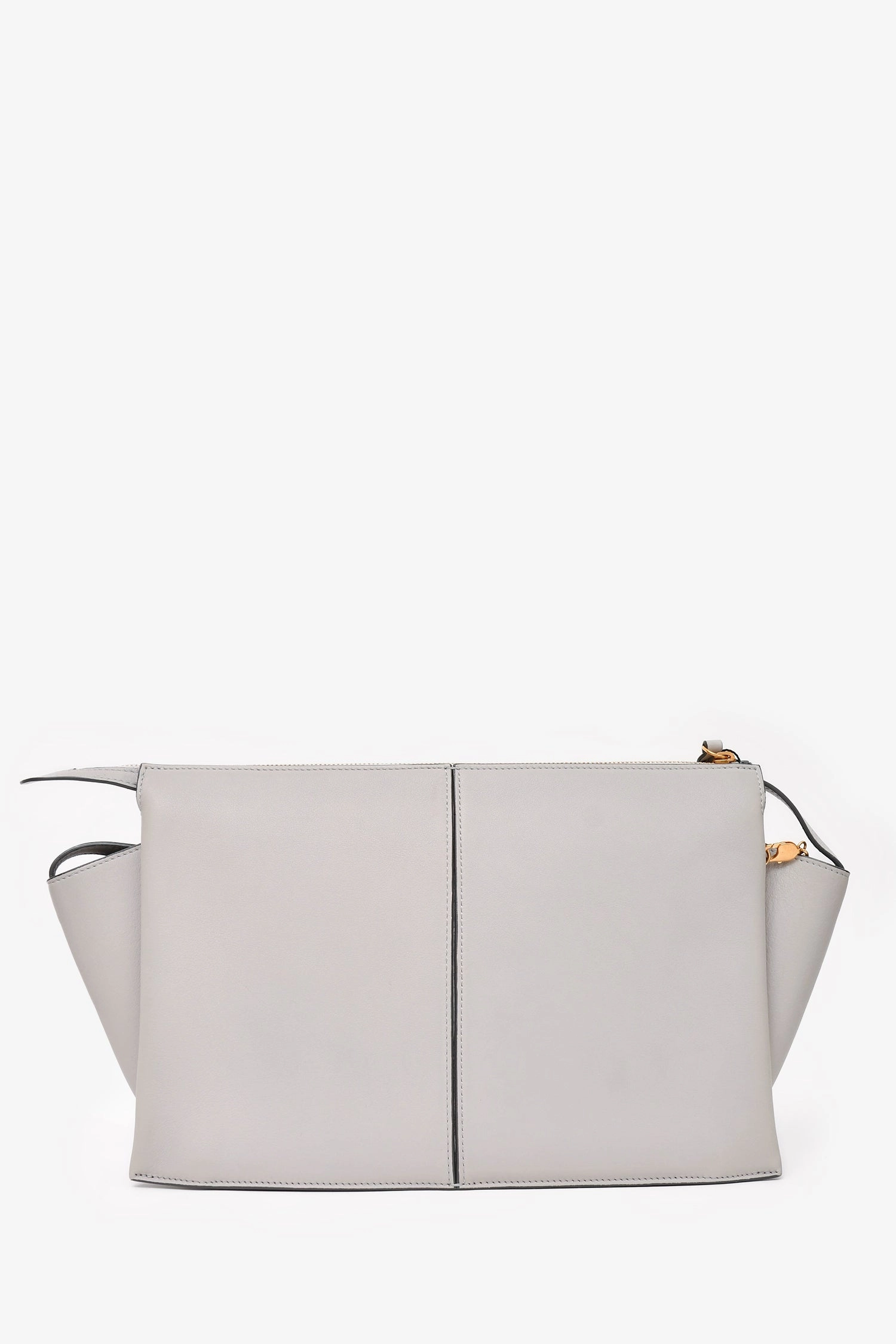 Celine 2017 Light Grey Leather Trifold Clutch With Chain