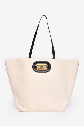 Celine 2020 Cream/Black Canvas/Leather Cabas Maillon Triomphe Tote