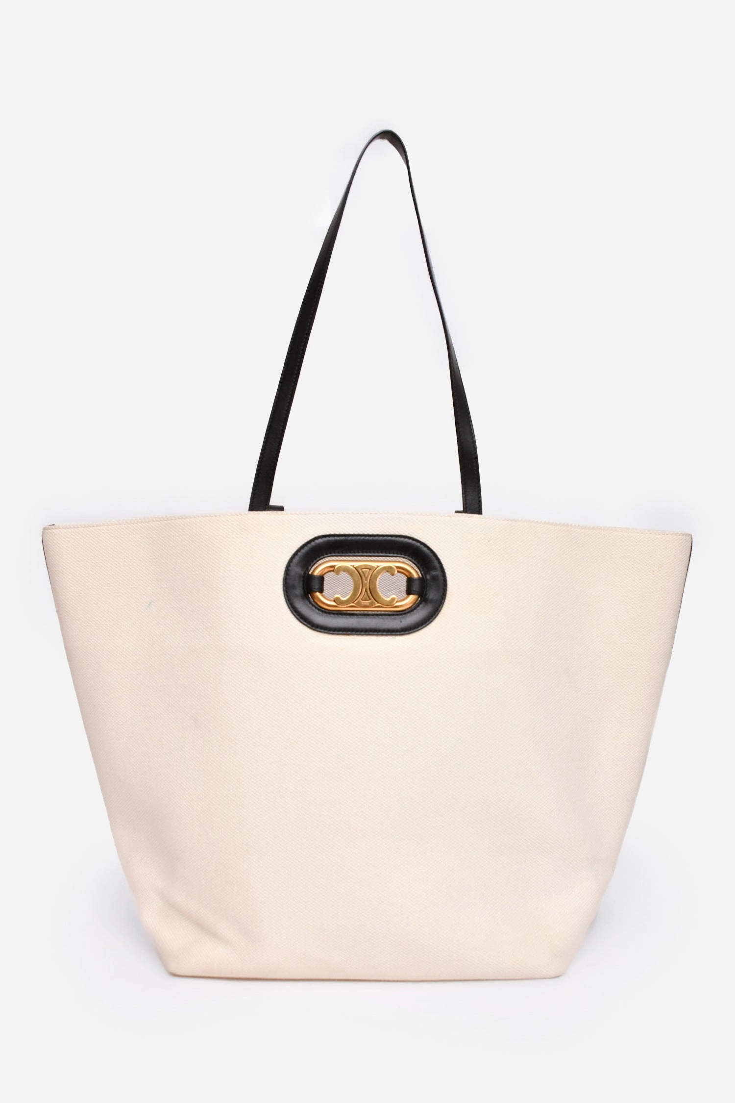 Celine 2020 Cream/Black Canvas/Leather Cabas Maillon Triomphe Tote