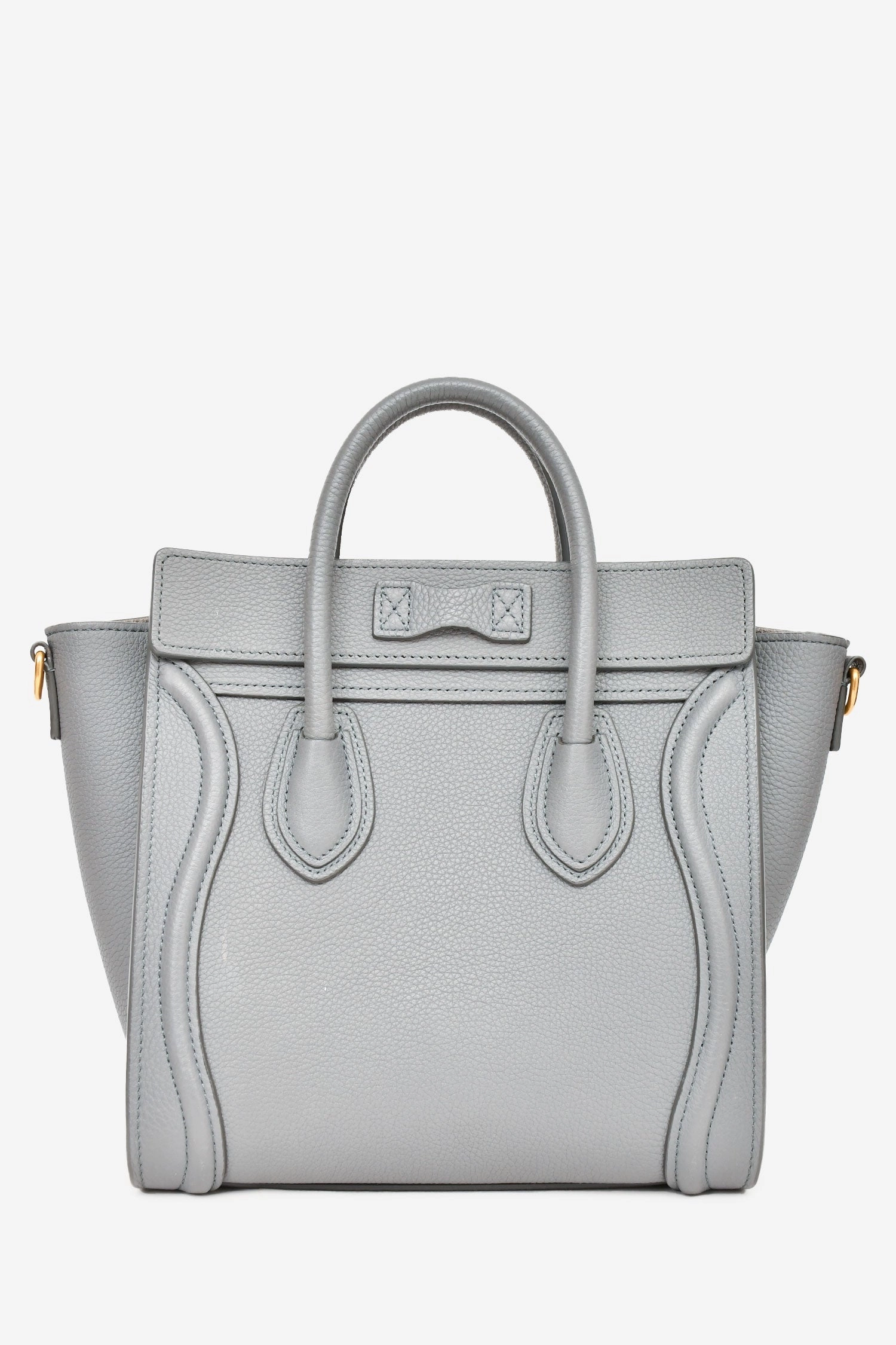 Celine 2021 Grey Leather Nano Luggage Top Handle with Strap