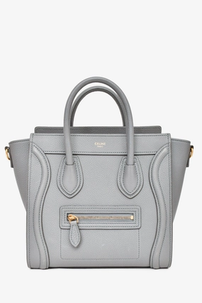 Celine 2021 Grey Leather Nano Luggage Top Handle with Strap
