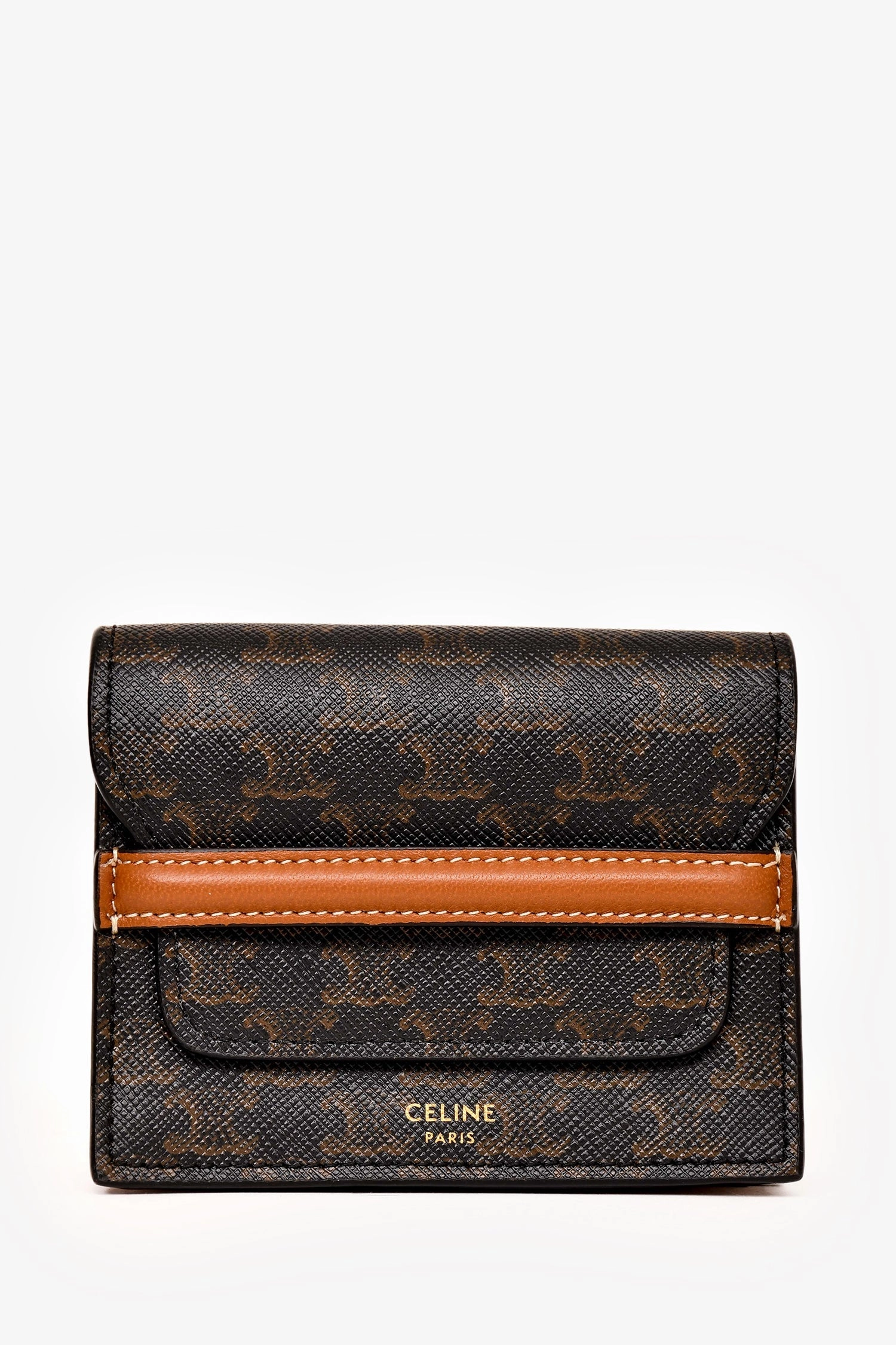 Celine 2022 Brown Leather/Canvas Triomphe Business Card Holder