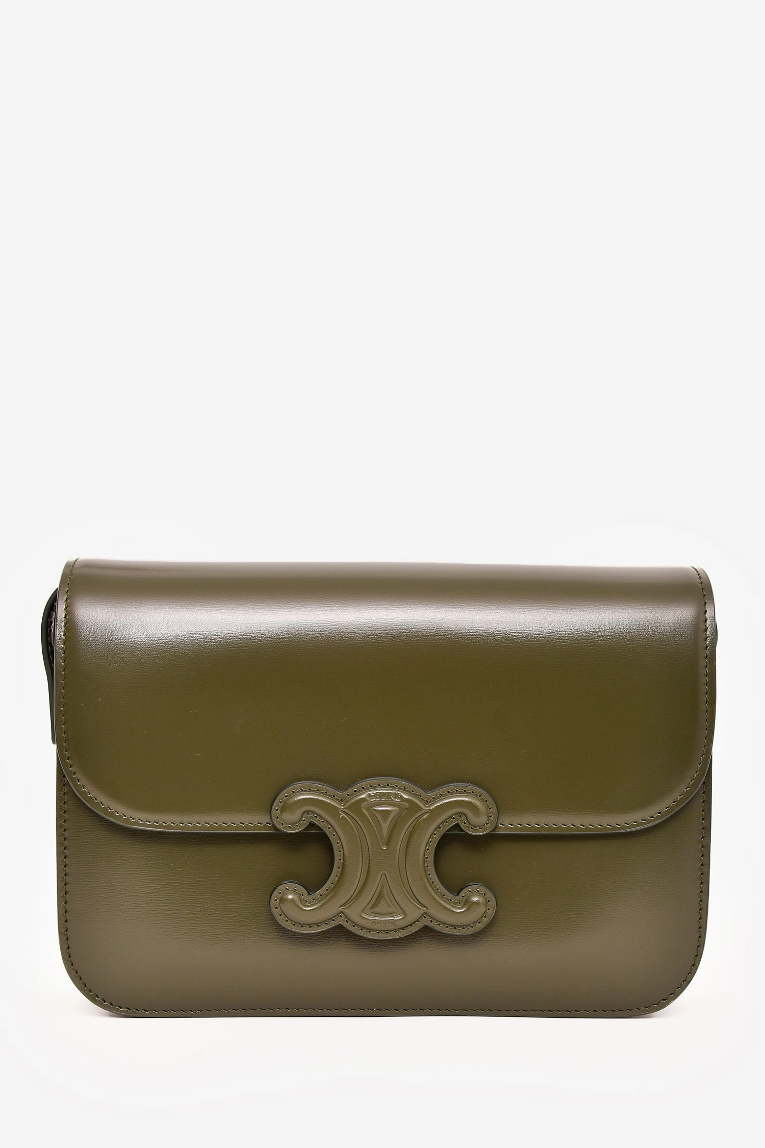 Celine 2022 Green Leather Classique Triomphe Shoulder Bag