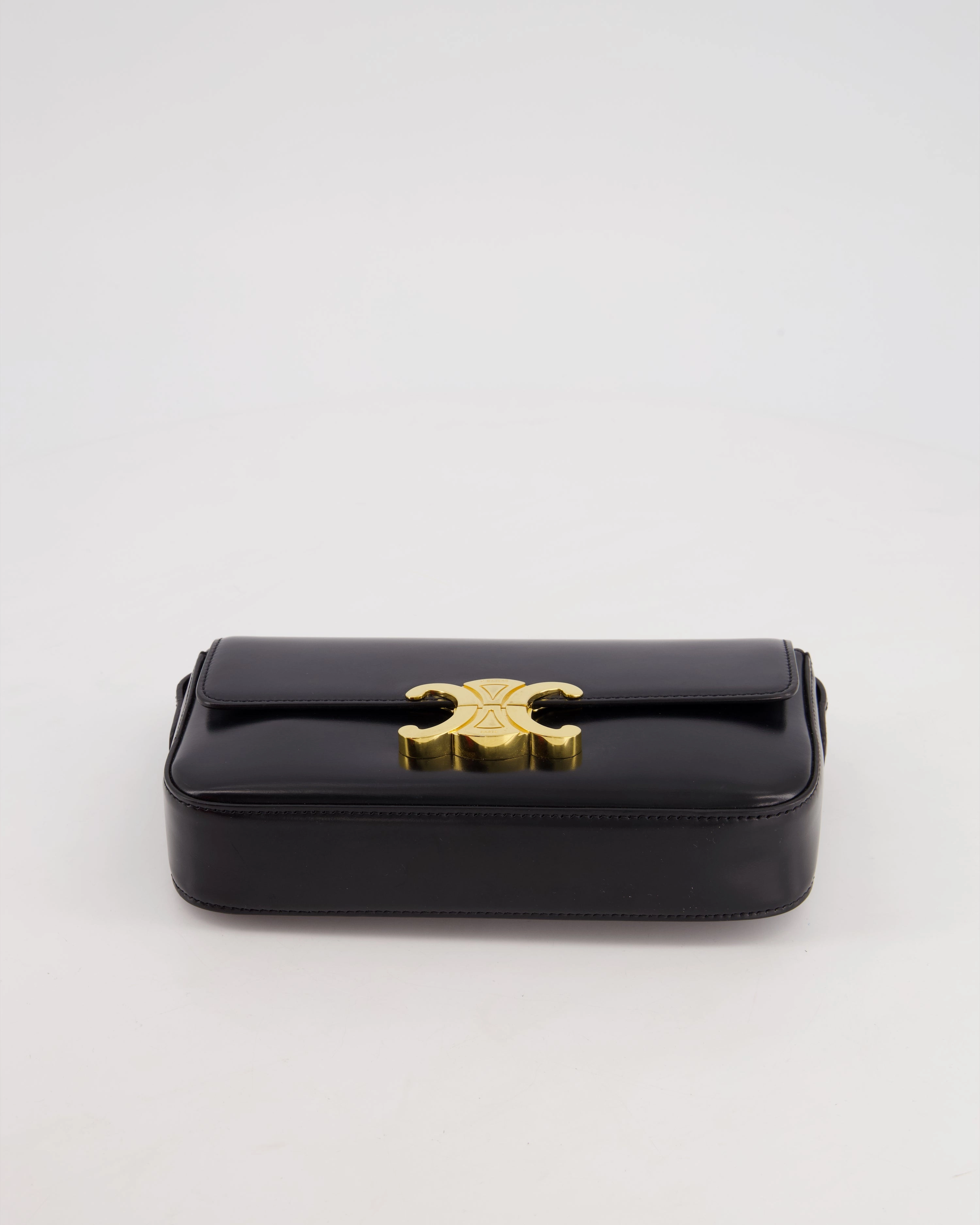 Celine Black Claude Shoulder Bag in Shiny Calfskin with Gold Hardware RRP 2150
